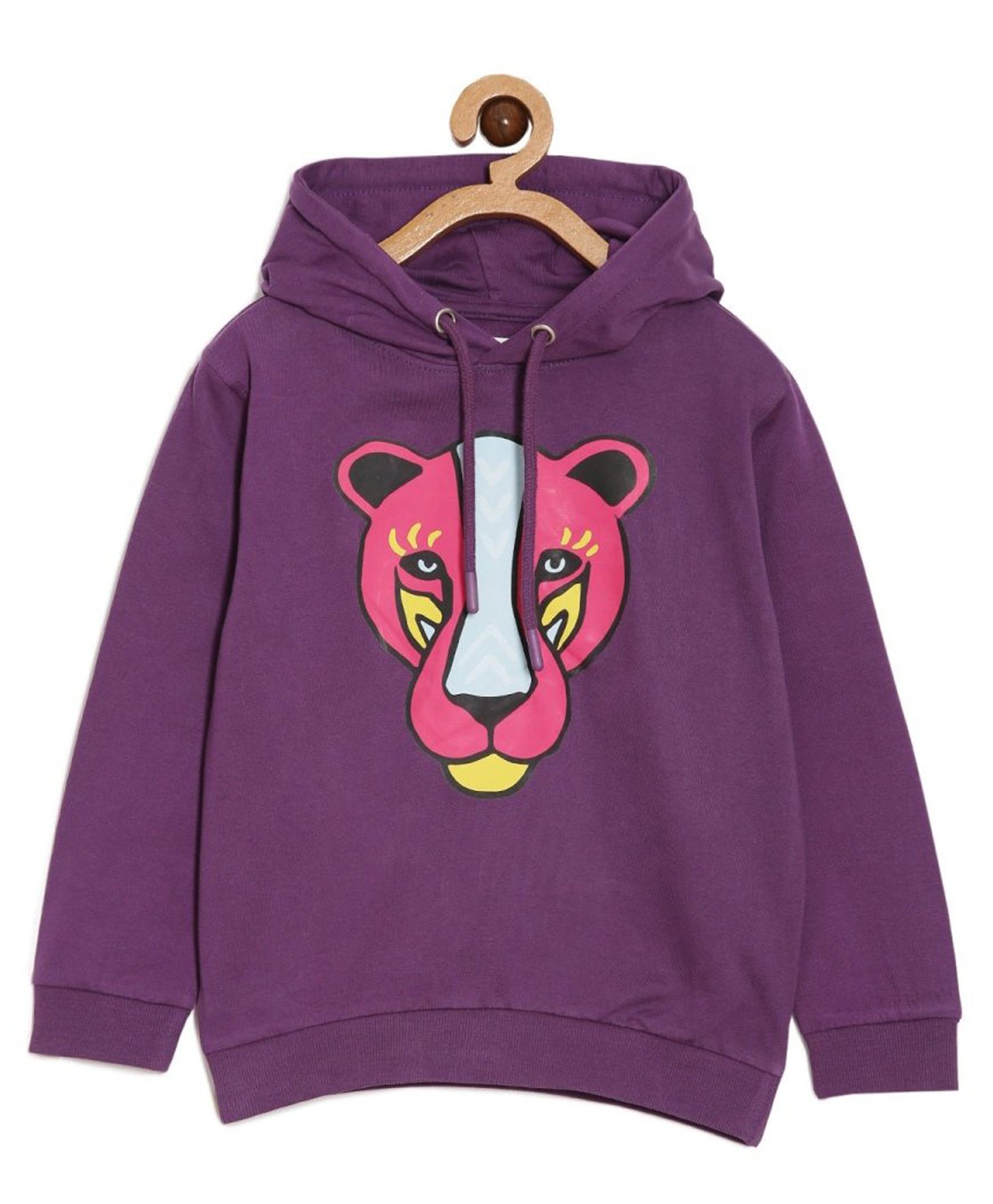 The Mom Store Cotton Full Sleeves Wild Cat Printed Hooded Sweatshirt - Purple-picture-41