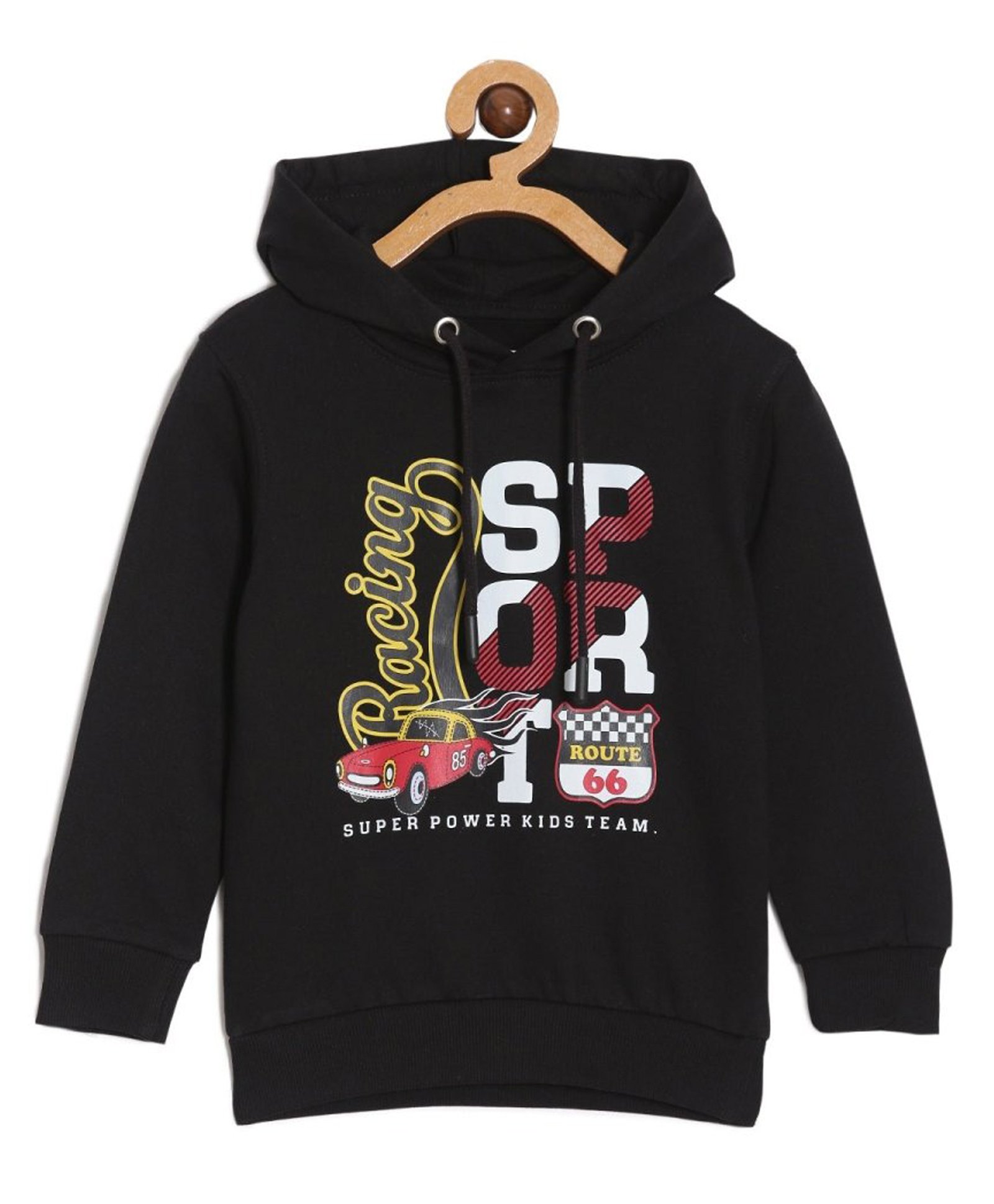 The Mom Store Cotton Full Sleeves Racing Sport Text Printed Hooded Sweatshirt - Black-image-37