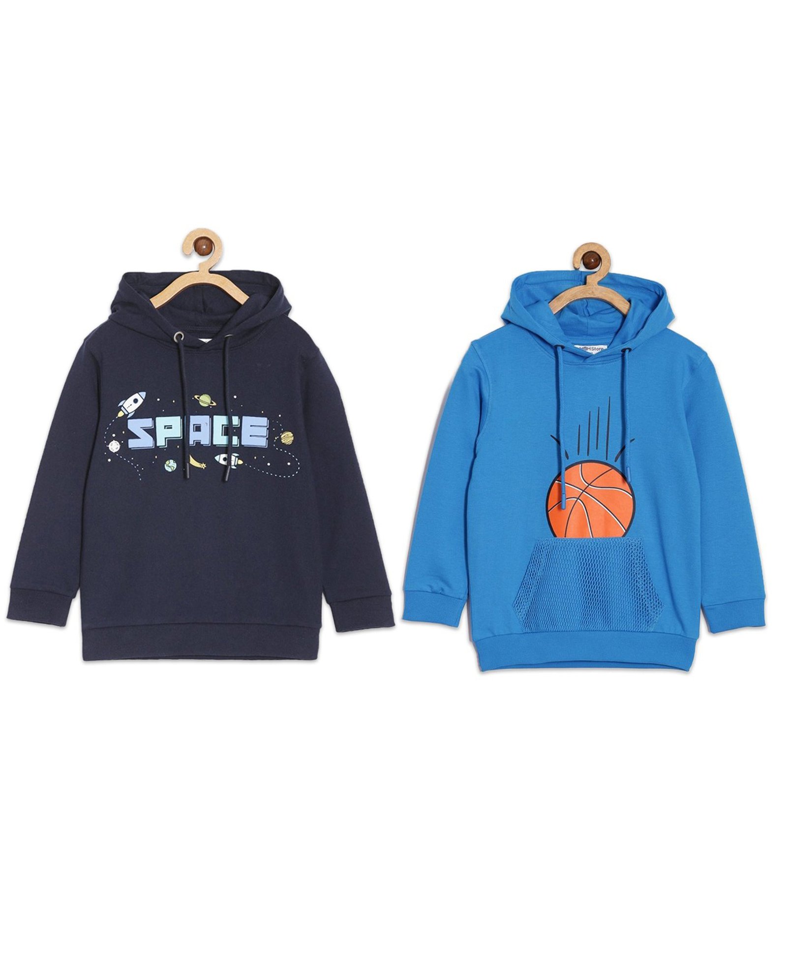The Mom Store Cotton Pack Of 2 Full Sleeves Basketball & Space Theme Printed Hooded Sweatshirts - Multi Colour-picture-20