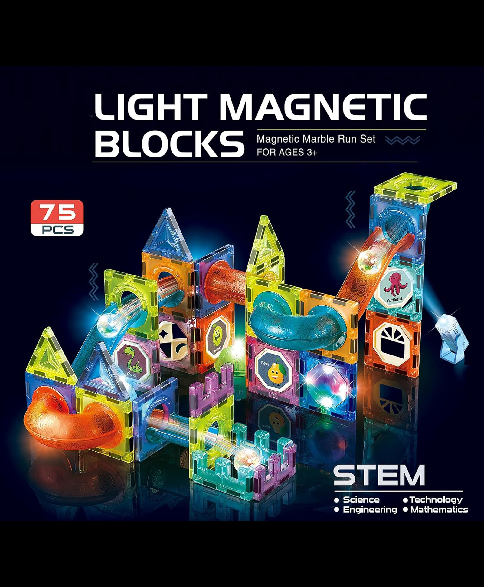 OPINA Light Magnetic Tiles Building Blocks for Kids Magnetic Marble Run Toys for Kids - 75 Piece-picture-16