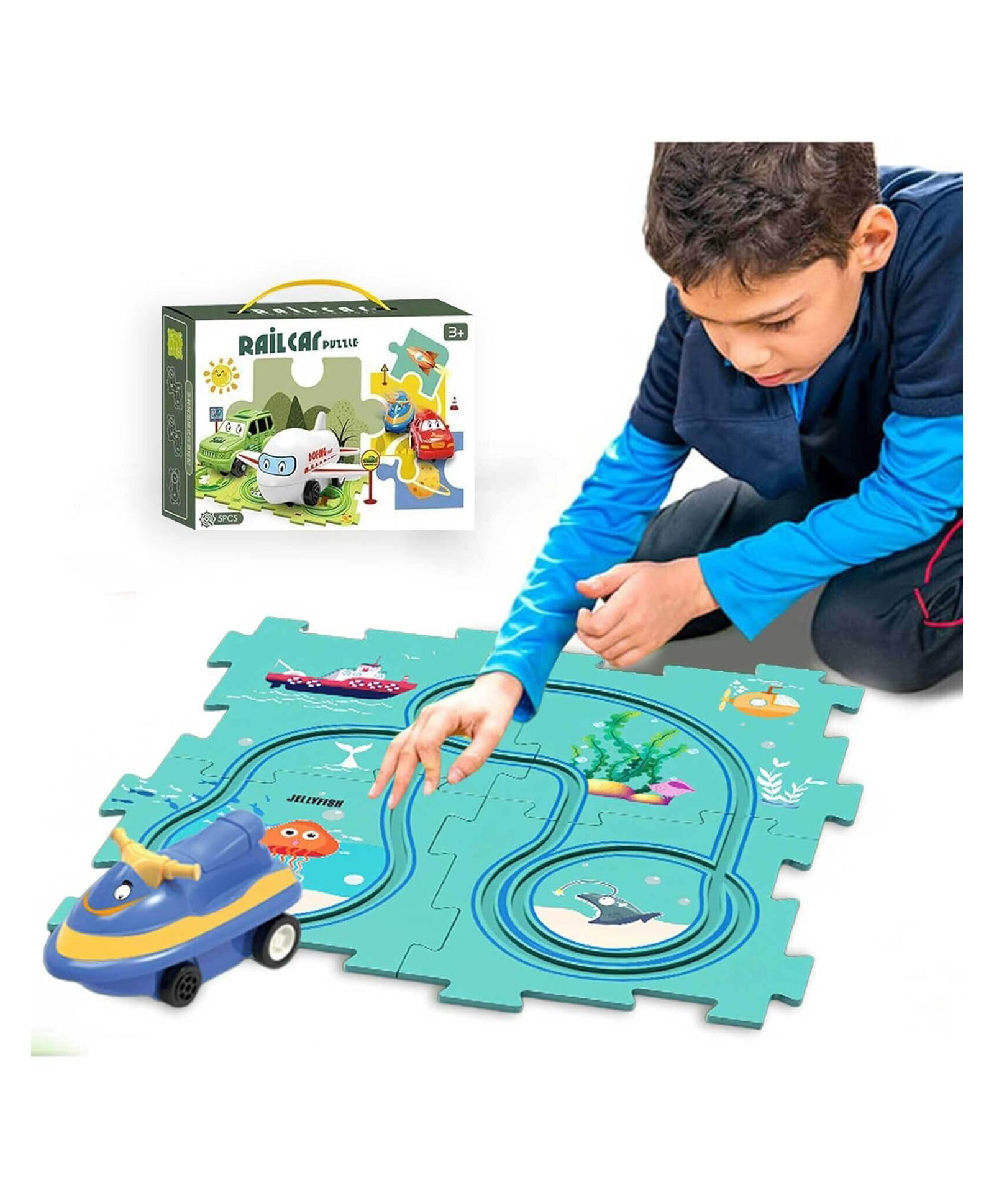 OPINA DIY Ocean theme Rail Car Puzzle Race Track Car Play Set Assembly Educational toy for Kids- Multicolor-picture-14