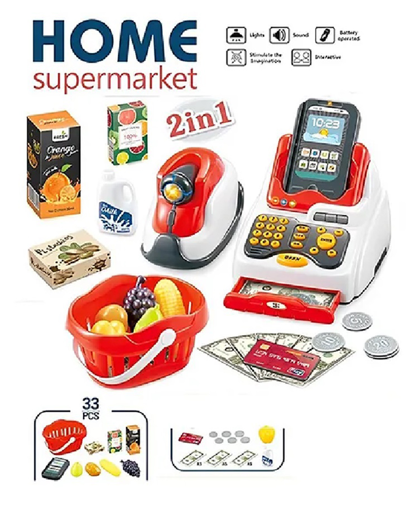 OPINA Cash Register Home Supermarket Grocery Store Game Toy Set Checkout Game Toys for Kids -33 Piece (Multicolor)-image-21