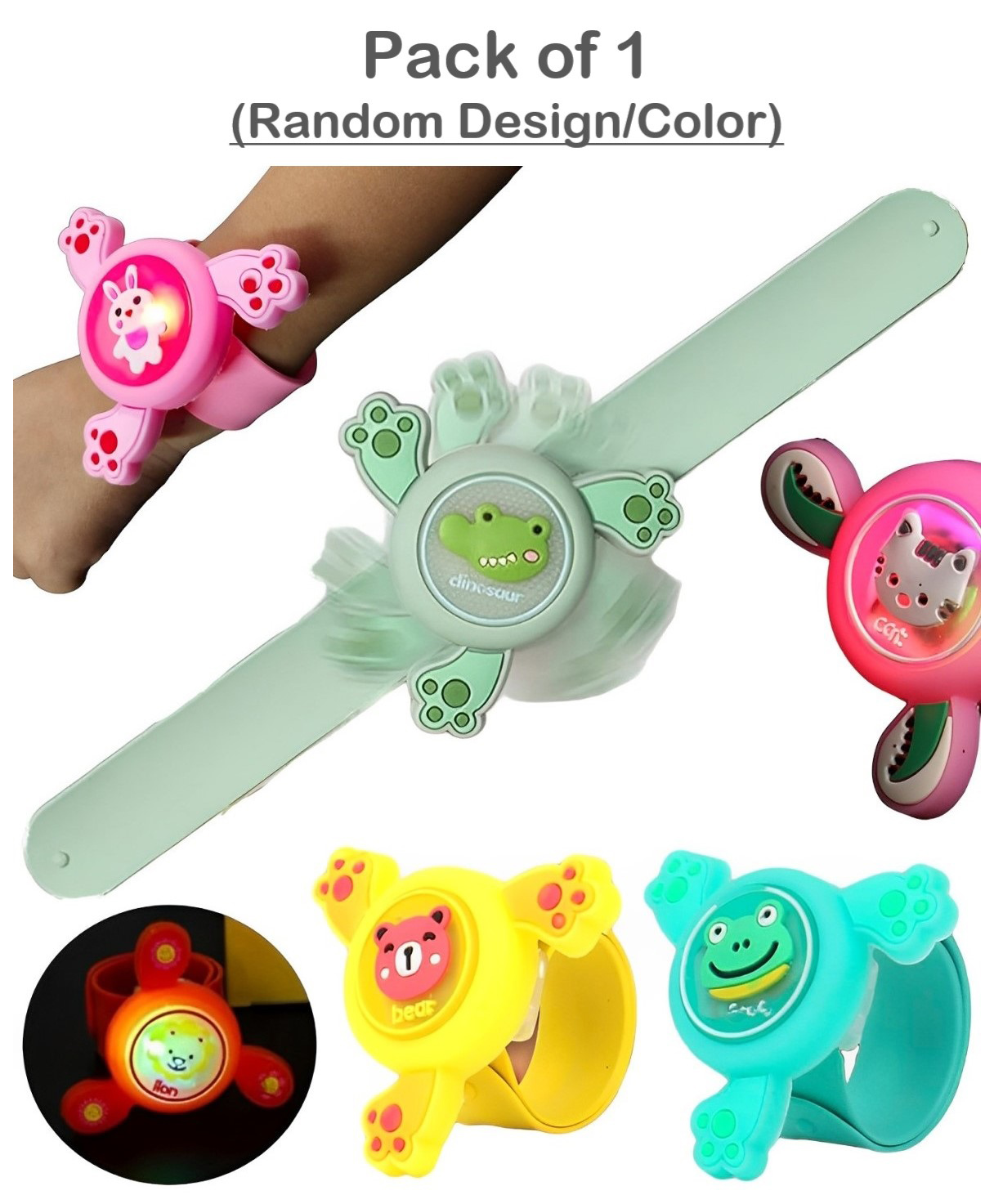 OPINA Kids Spinning Slap Wrist Band for Boys and Girls Cute Cartoon Bracelet Wrist Band with LED Light Up, Great Gift Toys for Kids - Pack of 1 (Color & Design May Vary)-picture-12