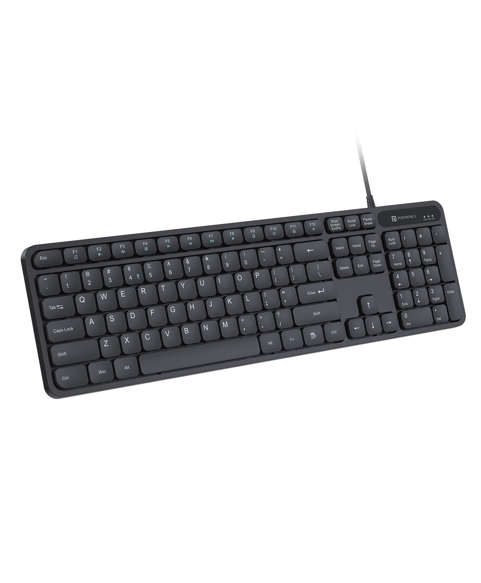 Portronics Ki-Pad 3 USB Wired Keyboard with Large Keycaps, Noise-Free Typing, Fn Multimedia Hotkeys, Full-size Layout with Num Pad, Ergonomic Design, 1.5m USB Cable, for Laptop, PC, Mac (Black) POR-2417-image-23