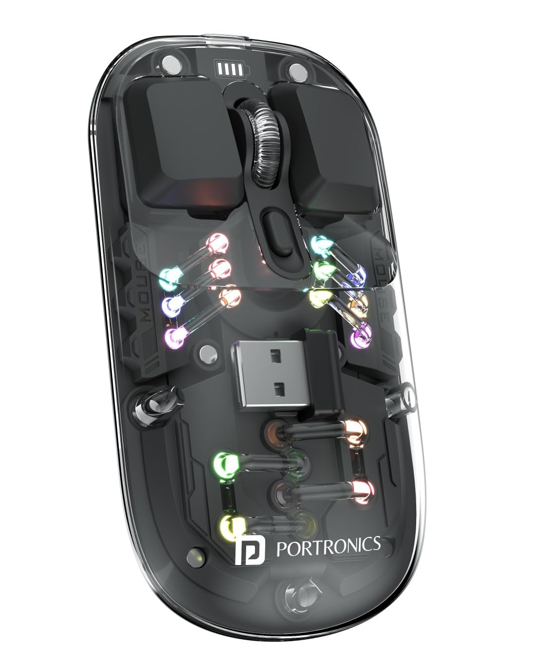 Portronics Toad 5 Transparent Bluetooth Mouse with 2.4 GHz & BT 5.3 Dual Wireless, Rechargeable, RGB Lights, Connect 3 Devices, Sleek Design for Laptop, Smartphone, Tablet (Black) POR-2488-picture-11