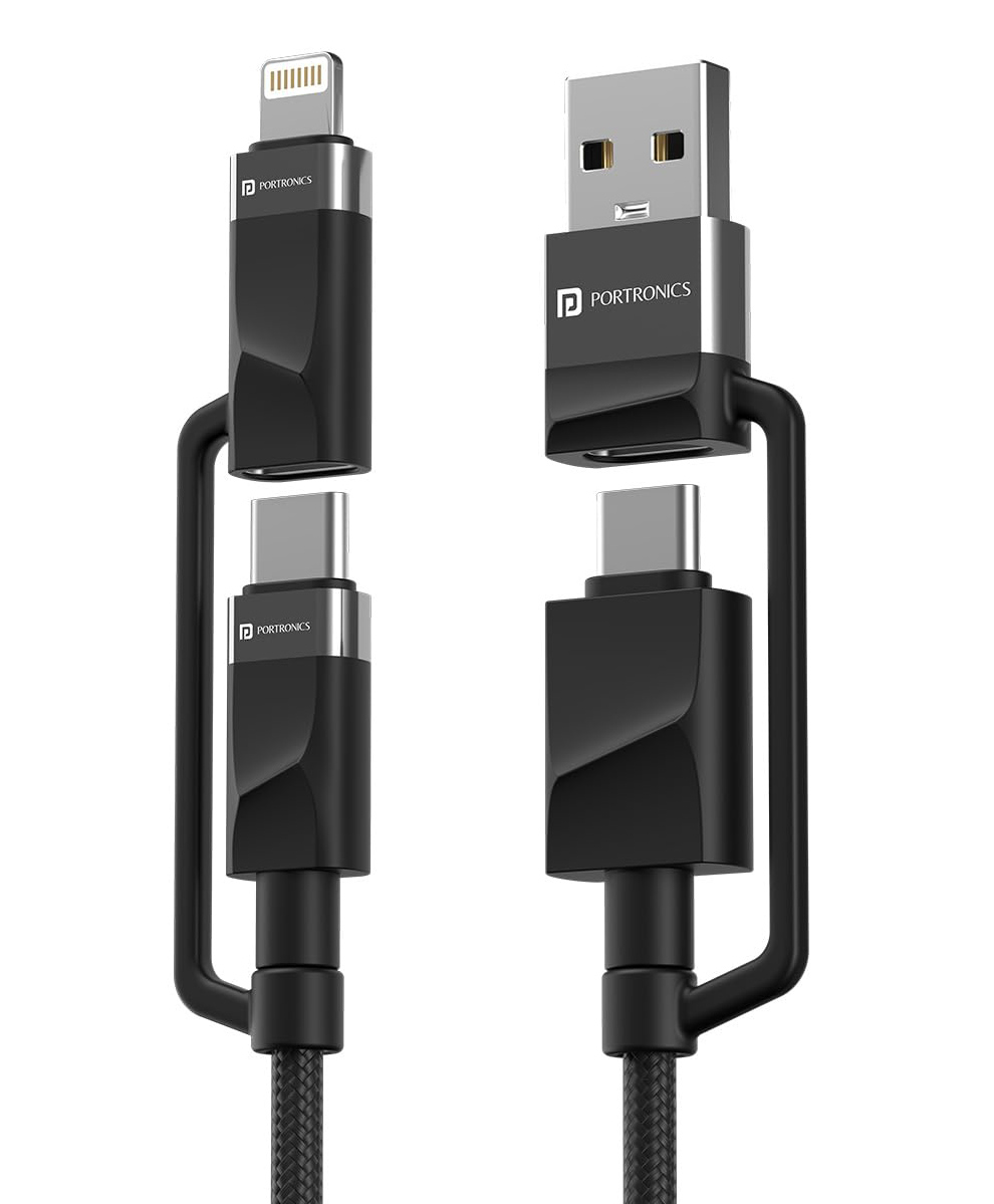 Portronics Omnicord 60W 4 in 1 Nylon Braided Fast Charging Cable With Multiple Port, Type C to Type C/Lightening, USB A, Fast Data Sync, Compatible With Type C Devices, Tablets/ipads & Laptop/Macbook POR-2578-image-9