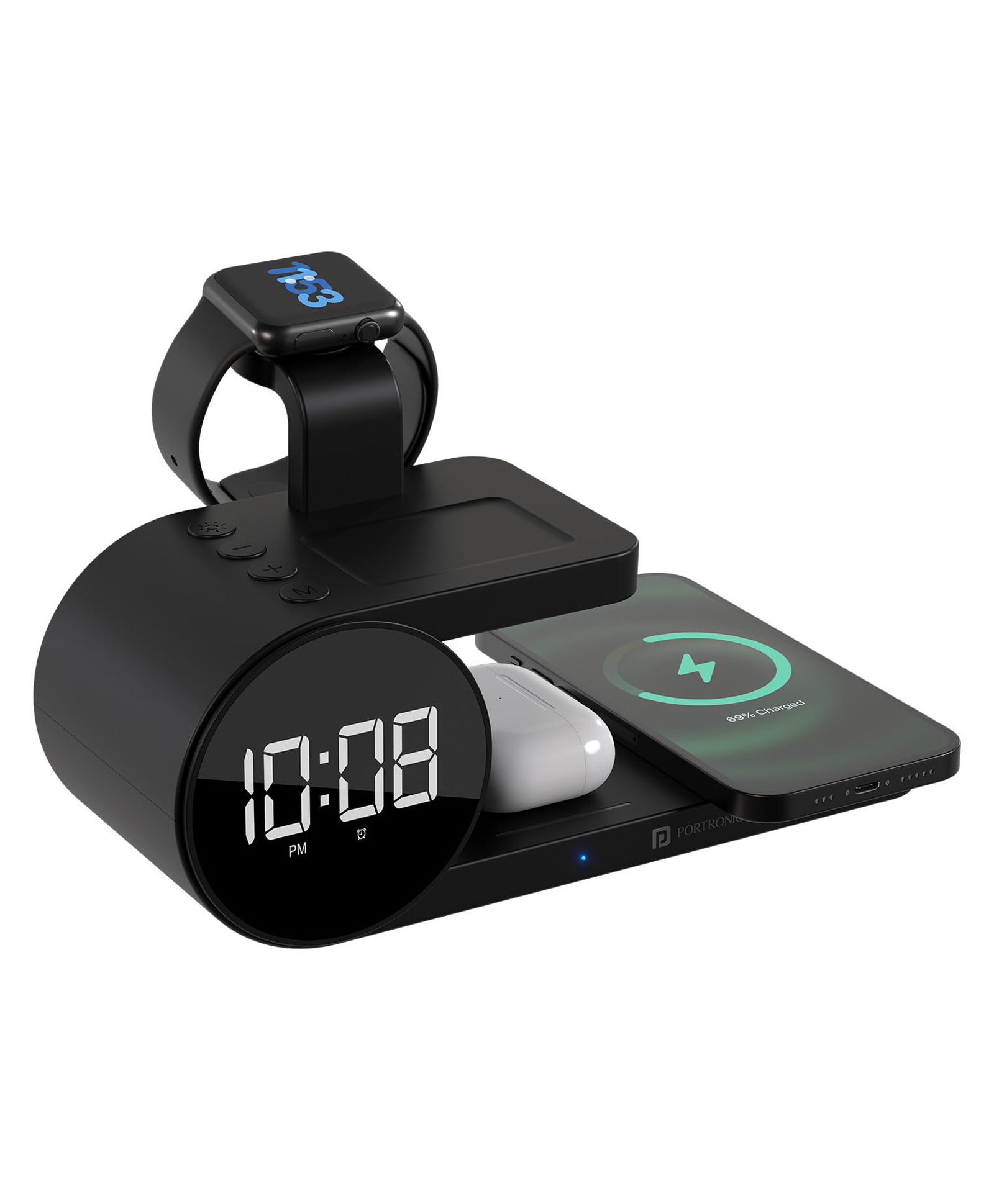 Portronics Freedom 6 15W Wireless Charger with 6-in-1 Function, Earbuds & Watch Wireless Charging, Digital Clock with Alarm, Compatible with iPhones/Samsung Smartphone Series, Support Fast Charging POR-2130-image-6