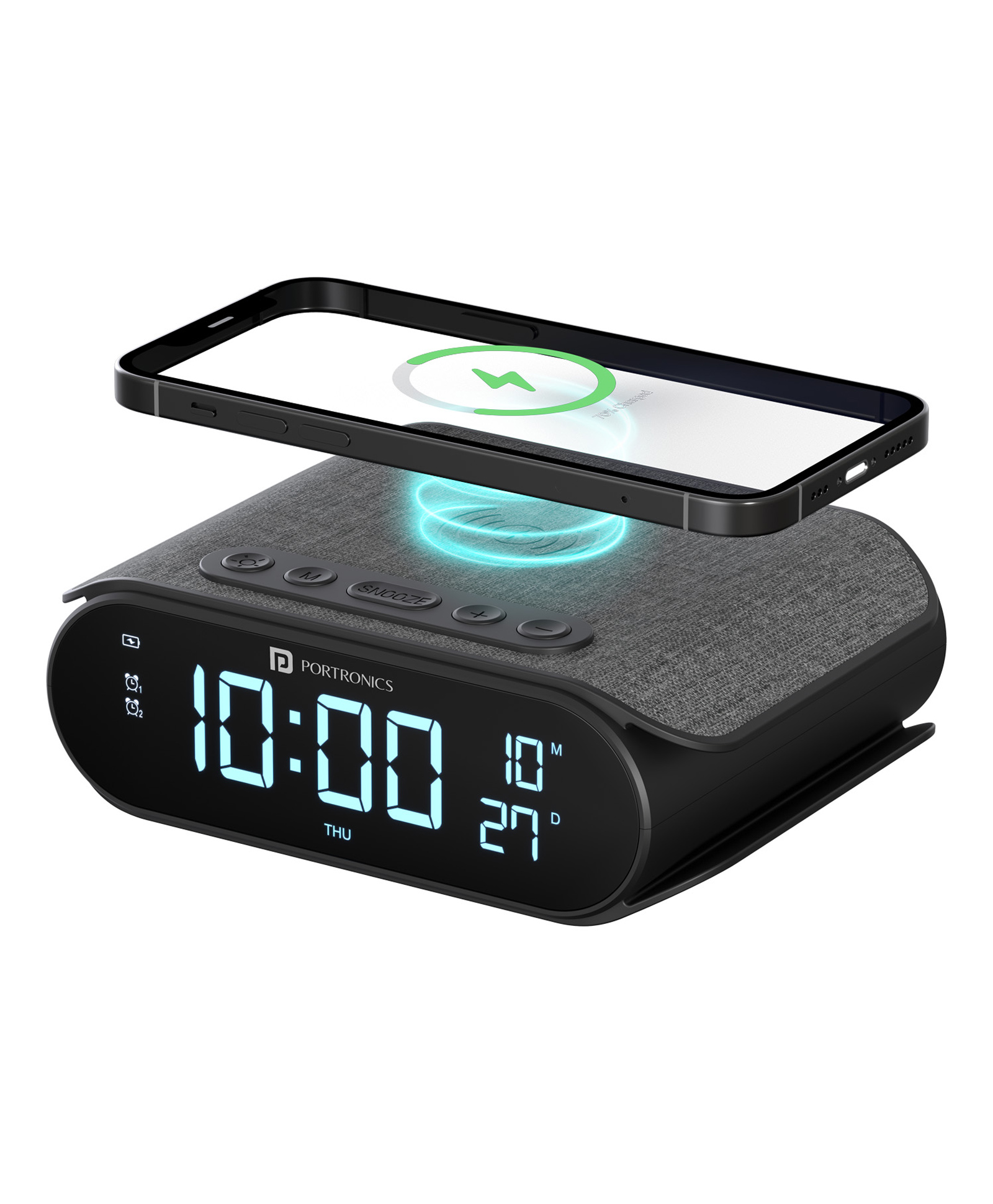 Portronics VoltClock 15W Wireless Charger for All Compatible Wireless Charging Smartphones, Digital Clock, 2 Alarm Setting with Snooze Button, Room Temperature Display,Wireless Fast Charging(Black) POR-2129-image-33