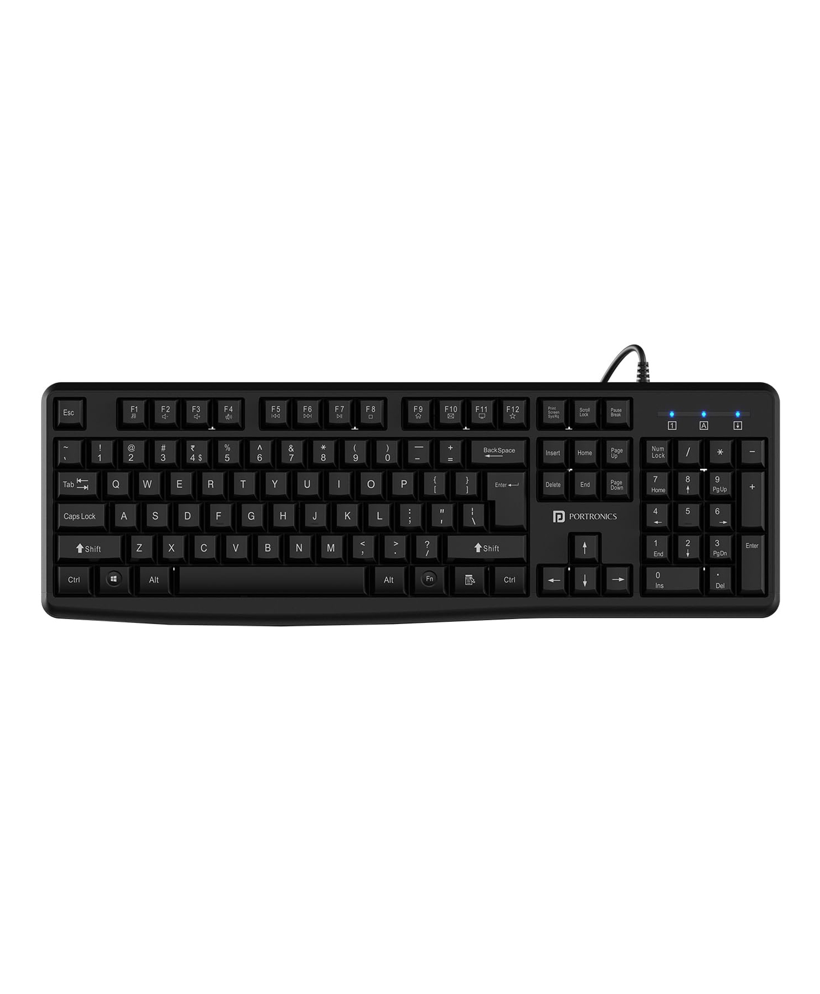 Portronics Ki-Pad 4 USB Wired Keyboard with Fn Multimedia Hotkeys, Full-Size Layout with Num Pad, Ergonomic Design, 1.5m USB Cable, for Laptop, PC, Mac (Black) POR-2753-picture-12