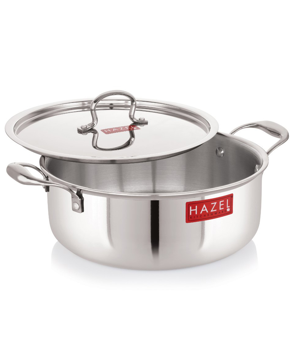 HAZEL Triply Stainless Steel Induction Bottom Shallow Casserole Stock pot with Handle and With Steel Lid, 4 Litre, 26.3 cm-image-20