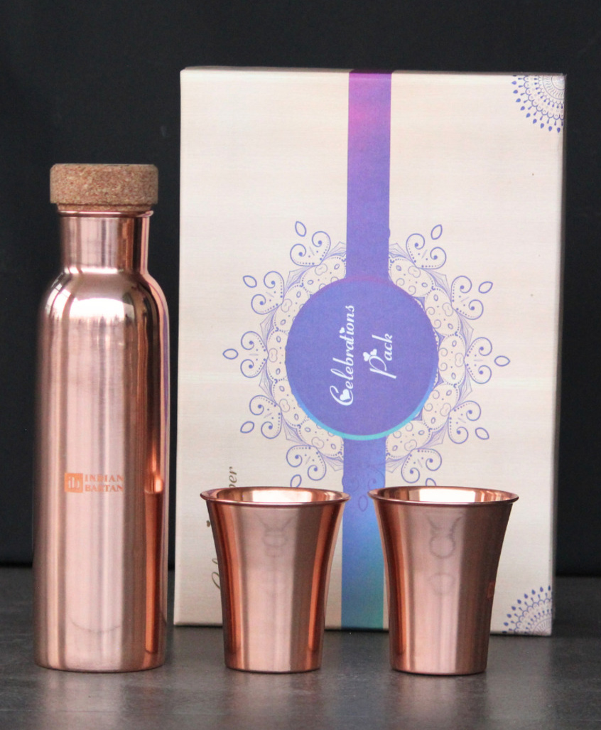 Indian Bartan Glossy Straight Copper Bottle Set-picture-4