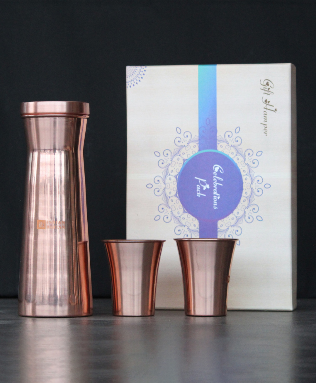 Indian Bartan Glossy Copper Flask Set-picture-8