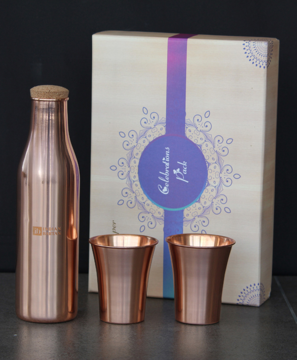 Indian Bartan Glossy Rounded Copper Bottle Set-picture-10