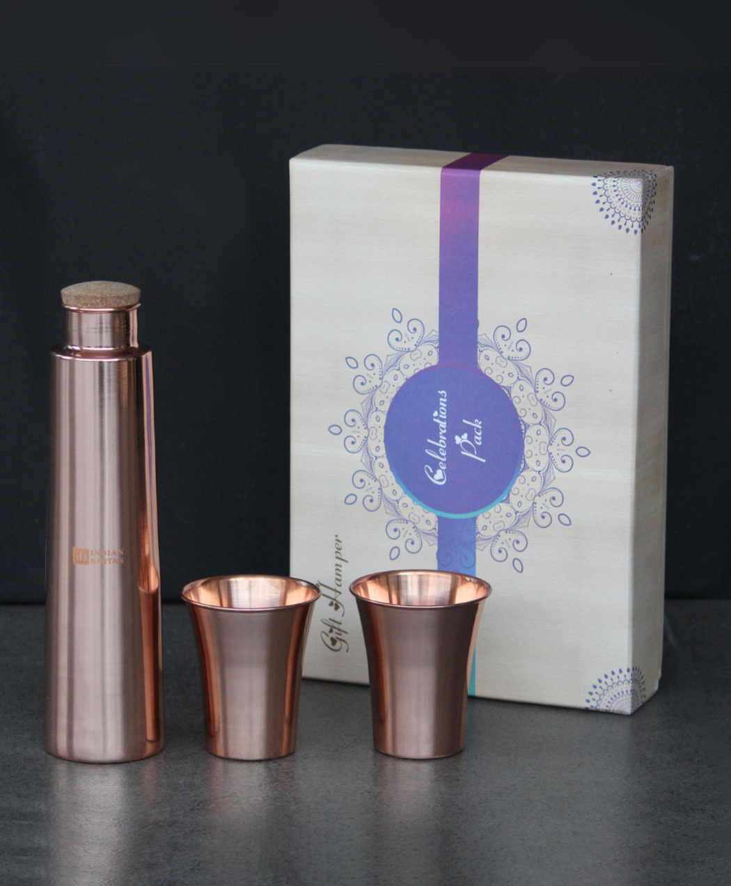Indian Bartan Glossy Copper tower Bottle Set-picture-5