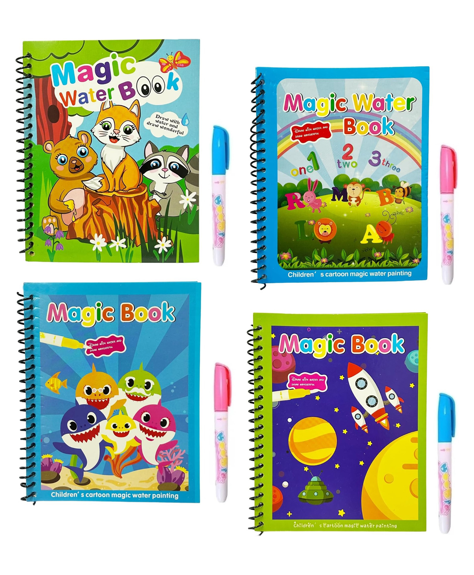 Mihar Reusable Magic Water Quick Dry Book Learning Toy Doodle and Scribble with Magic Doodle Pen (Color And Design May Vary)Pack Of 4- English-image-33