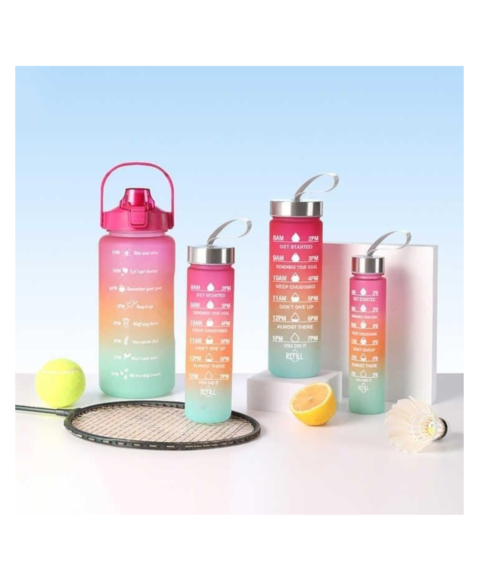 mihar essentials Mihar Set of 4 Water Bottle with Motivational Time Marker Leakproof Durable Non-Toxic Sipper Bottle -Multicolor (4 pcs Bottle)-picture-23
