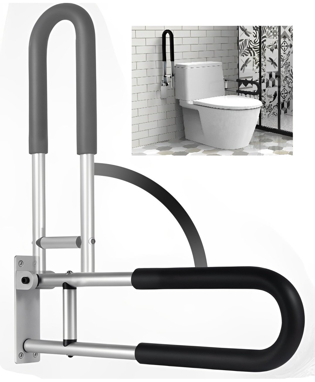 MOMISY Wall Mounted Flip up/Folding Aluminum Grab Bar Rails 23.6 Inch Toilet Handrails Bathroom Safety Bar Hand Support for Senior Citizen Injured and Handicapped (1)