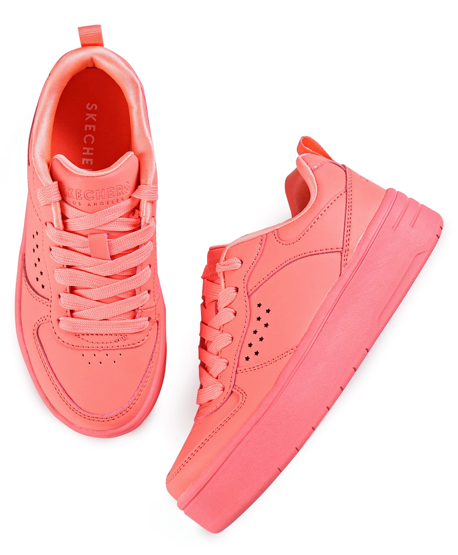 Skechers Casual Lace Up Solid Shoes - Coral-picture-42