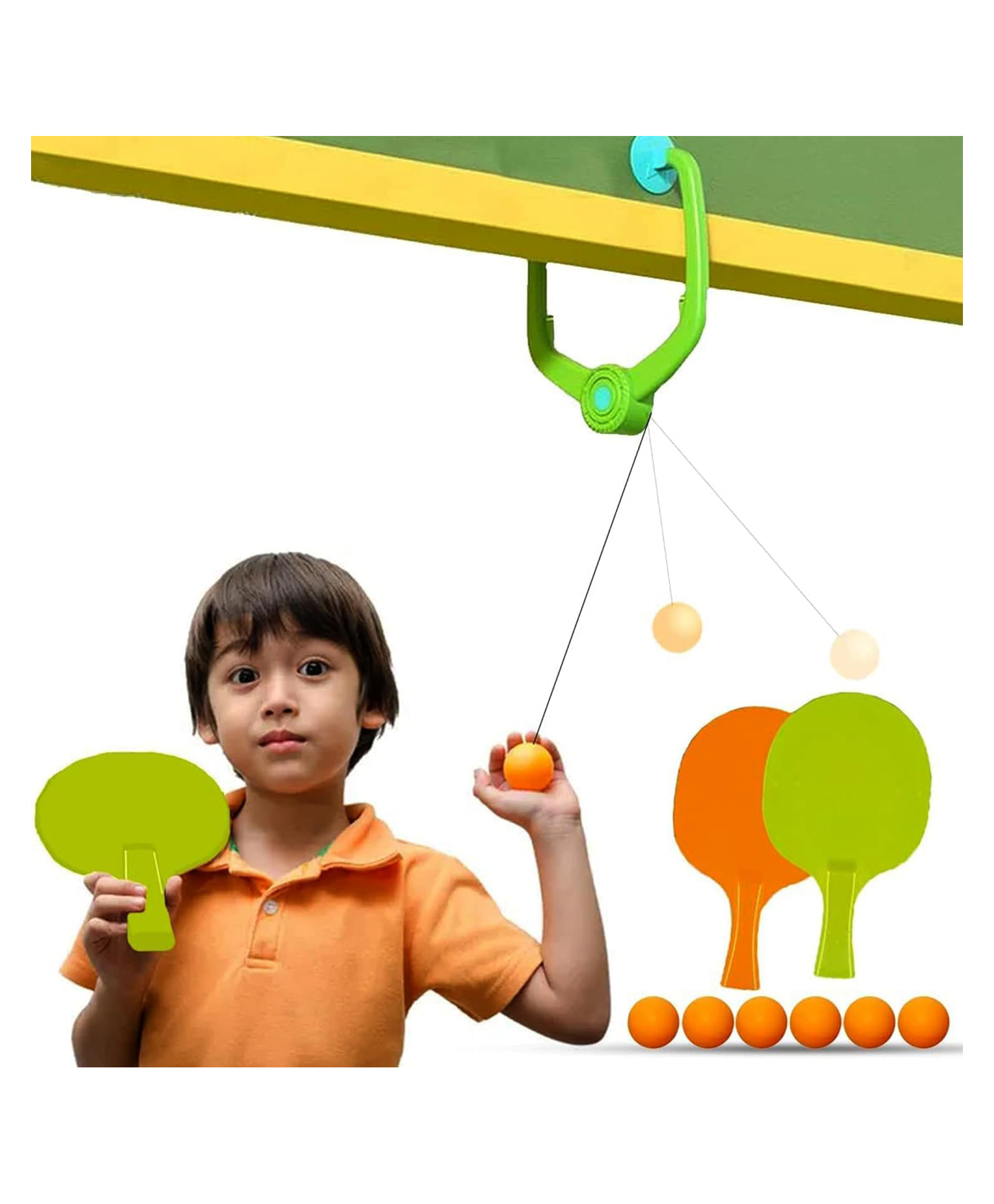 AKN TOYS Door-Hanging Tennis Ball Games for Kids : Interactive Fun with 2 Rackets, 5 Balls - Color May Vary-image-2