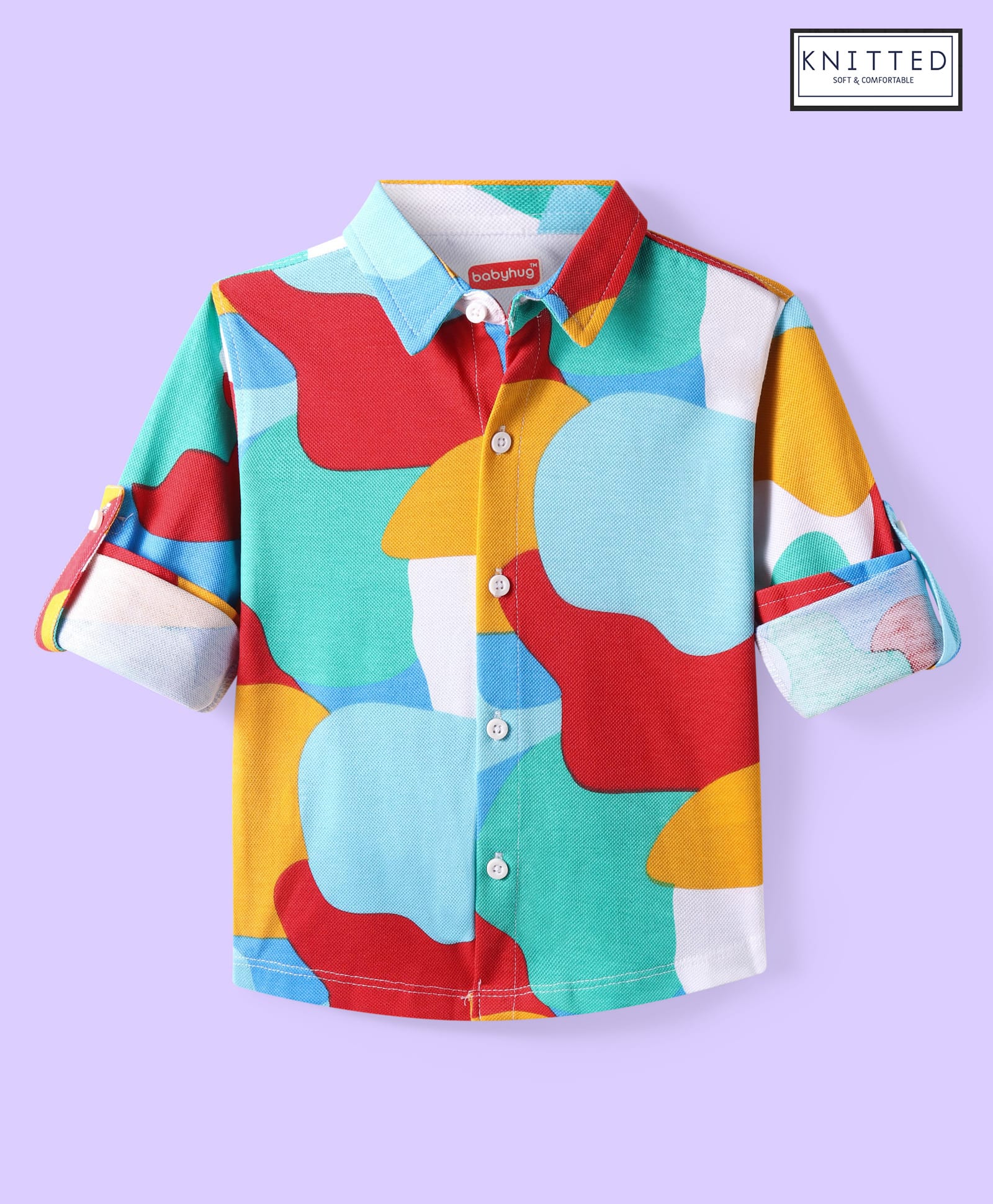Babyhug Cotton Knit Full Sleeves Printed Shirt -Blue Yellow & Red-image-2