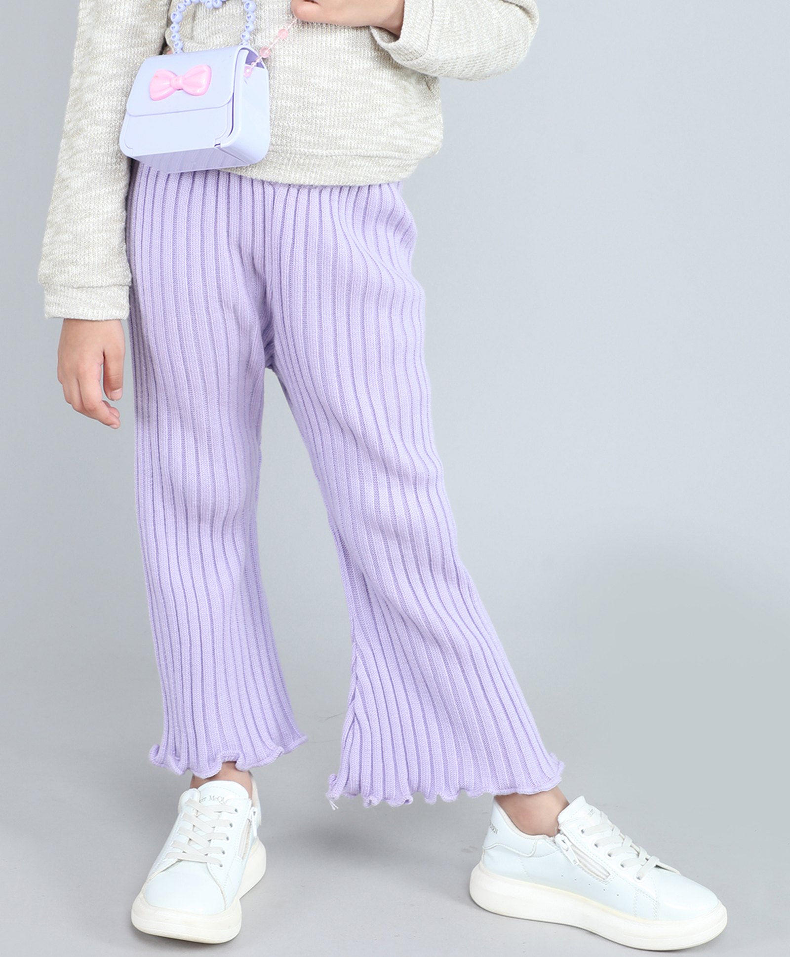 Taffykids Full Length Bell Bottom Solid Ribbed Pant - Lilac-picture-12