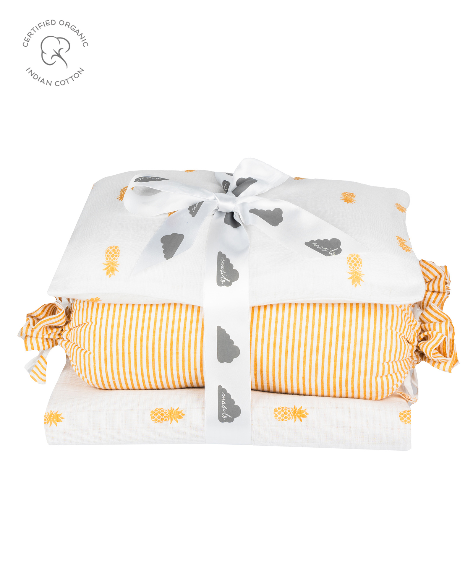 Masilo Organic Cotton Muslin 4 Piece Cot Bedding Set For Baby's/kids Nursery right amount of comfort and playfulness ,0 to 3 Years- Pineapple - Yellow-image-42