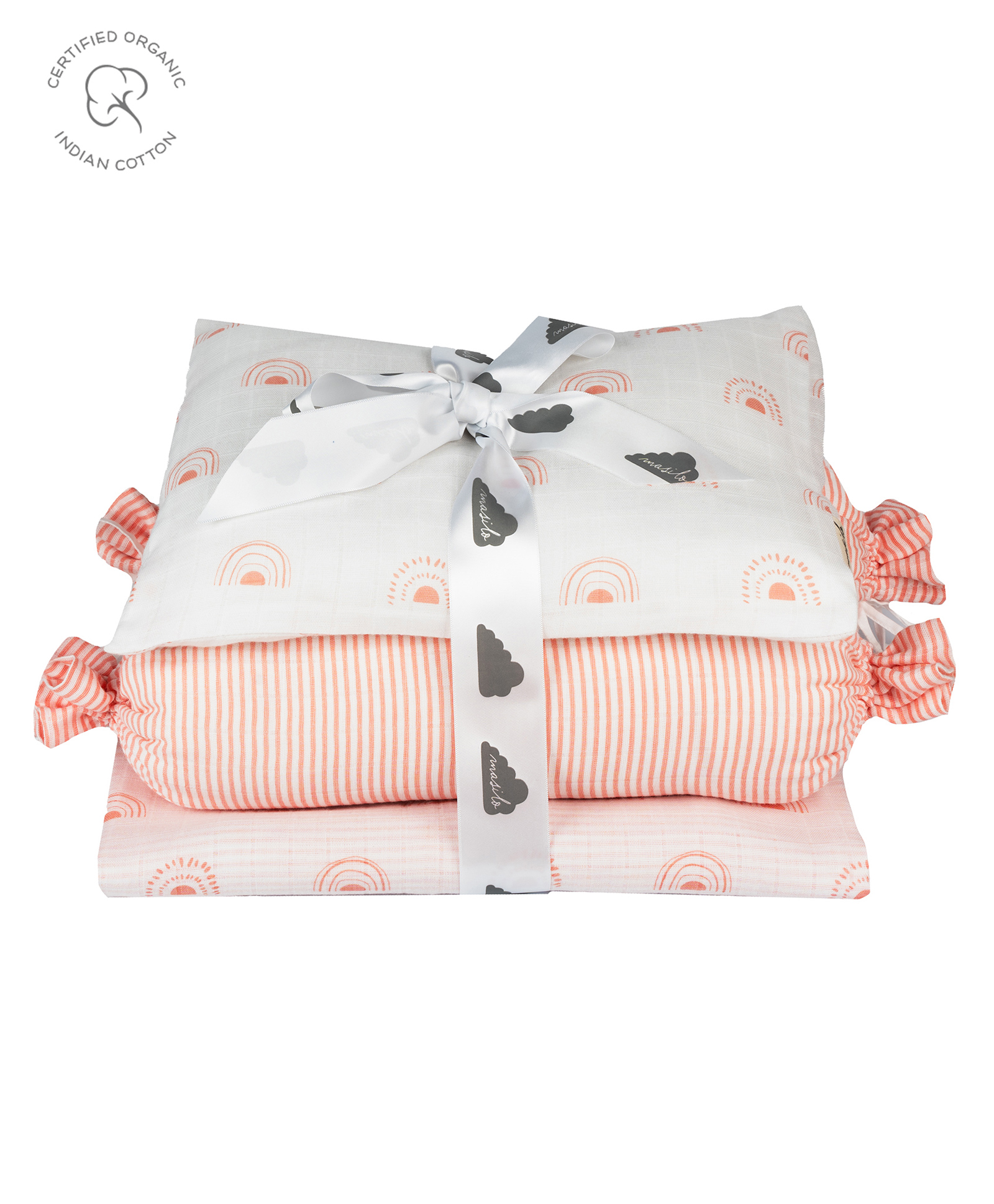 Masilo Organic Cotton Muslin 4 Piece Cot Bedding Set For Baby's/kids Nursery right amount of comfort and playfulness ,0 to 3 Years- Rainbow - Pink-image-43