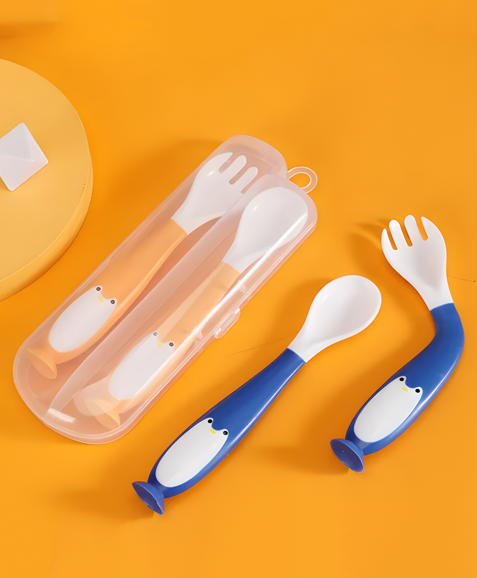 Cozy Vibes Children Learn Eating Baby Training Practice Tableware Twist Bendable Fork Spoon Silicone Soft Spoon Set Suction-Pack of 1 - Color May Vary-image-7