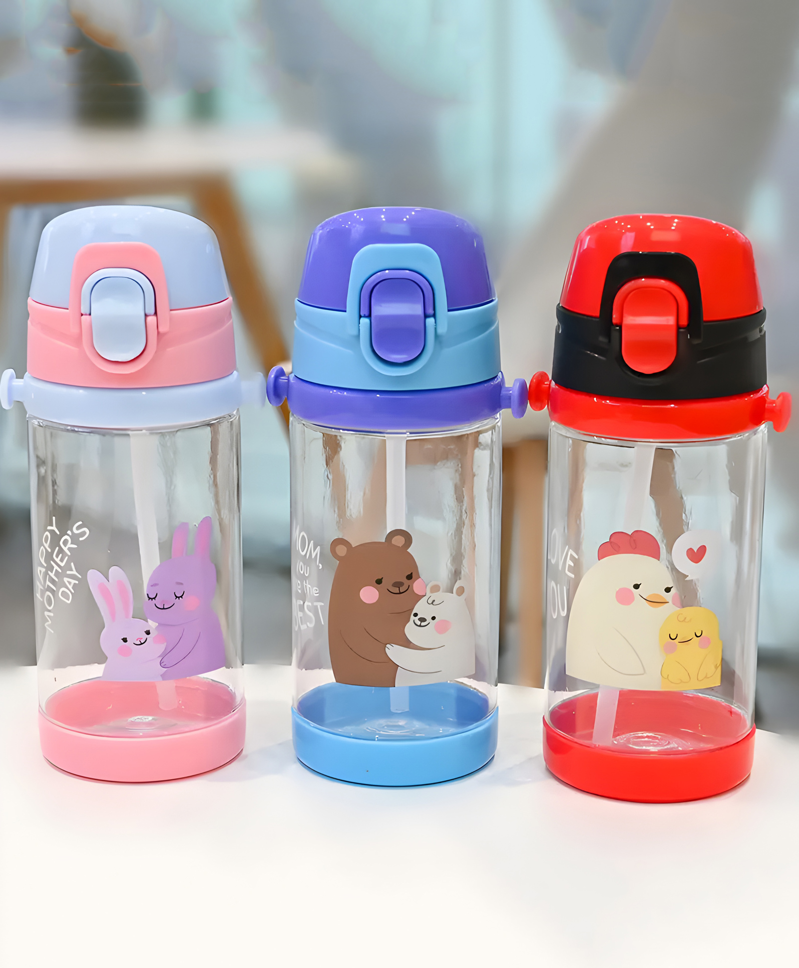 COZY VIBES 450ml Summer New Kids Cartoon Cute Plastic Water Bottle With Strap Straw Portable Plastic Water Bottles-PACK OF 1-COLOR MAY VARY-image-23