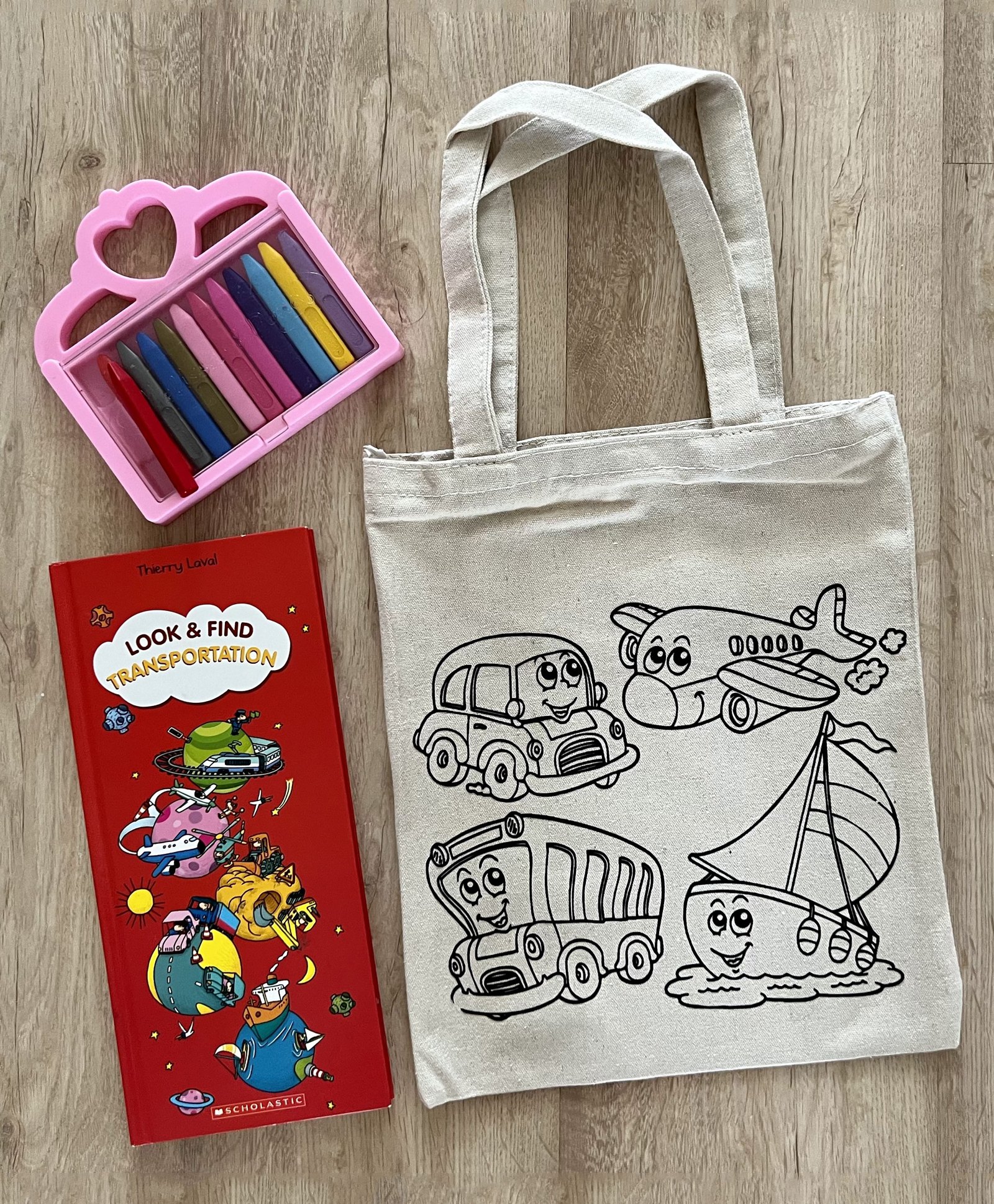 Little Canvas DIY Colouring Little Boat,Plane, Car,Bus Tote Bag-picture-16