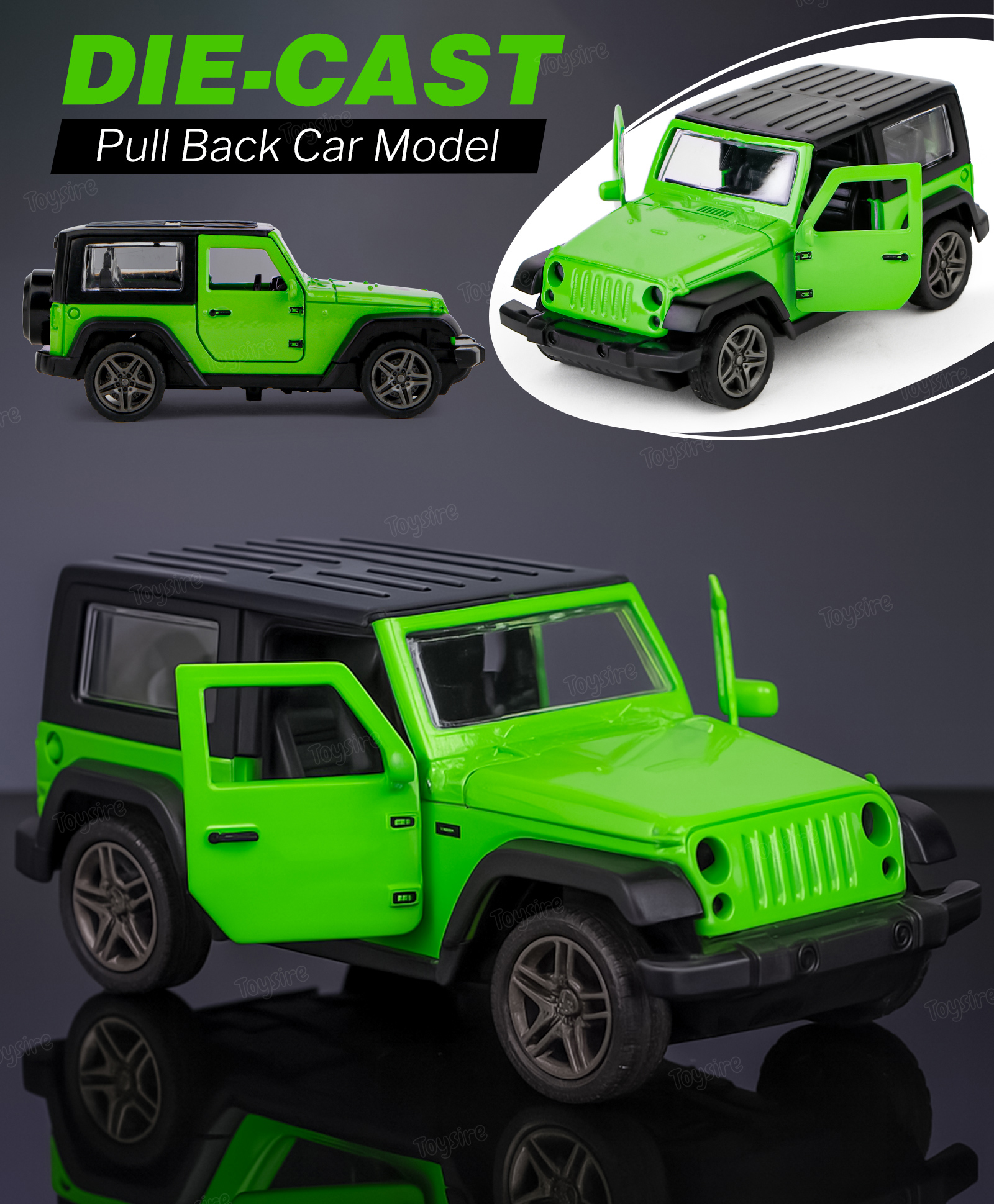 Toysire Thar Metal Alloy Pull Back Car Diecast Electronic Toys with Openable Doors Toys for Kids(Green)-image-27
