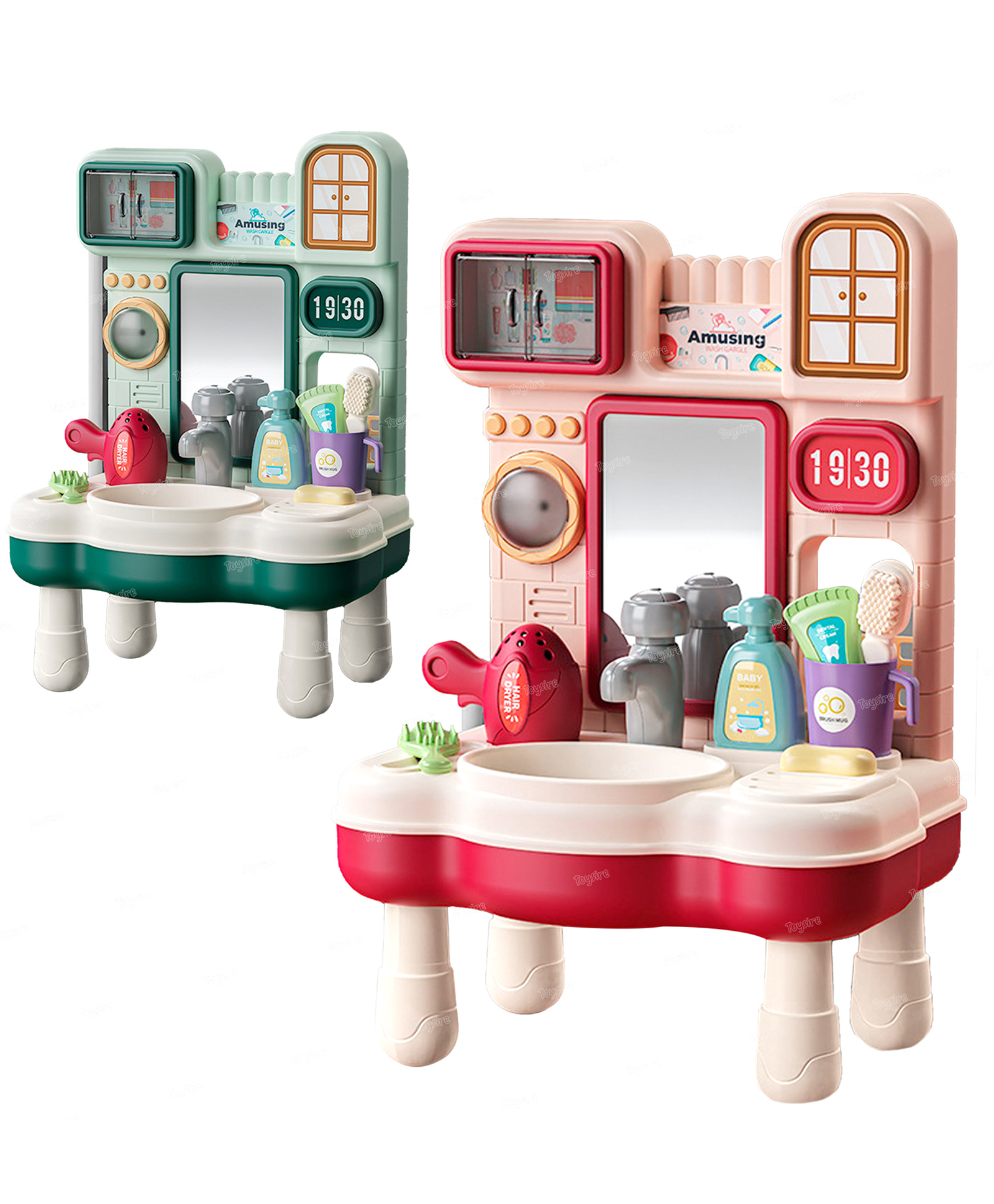 fiddlerz Toysire Electric Simulation Dressing Table, Wash Dressing Table Toy Simulation Bathroom Pretend Play Set Light Music Dressing Table Educational Toy with Light(Green)-picture-11