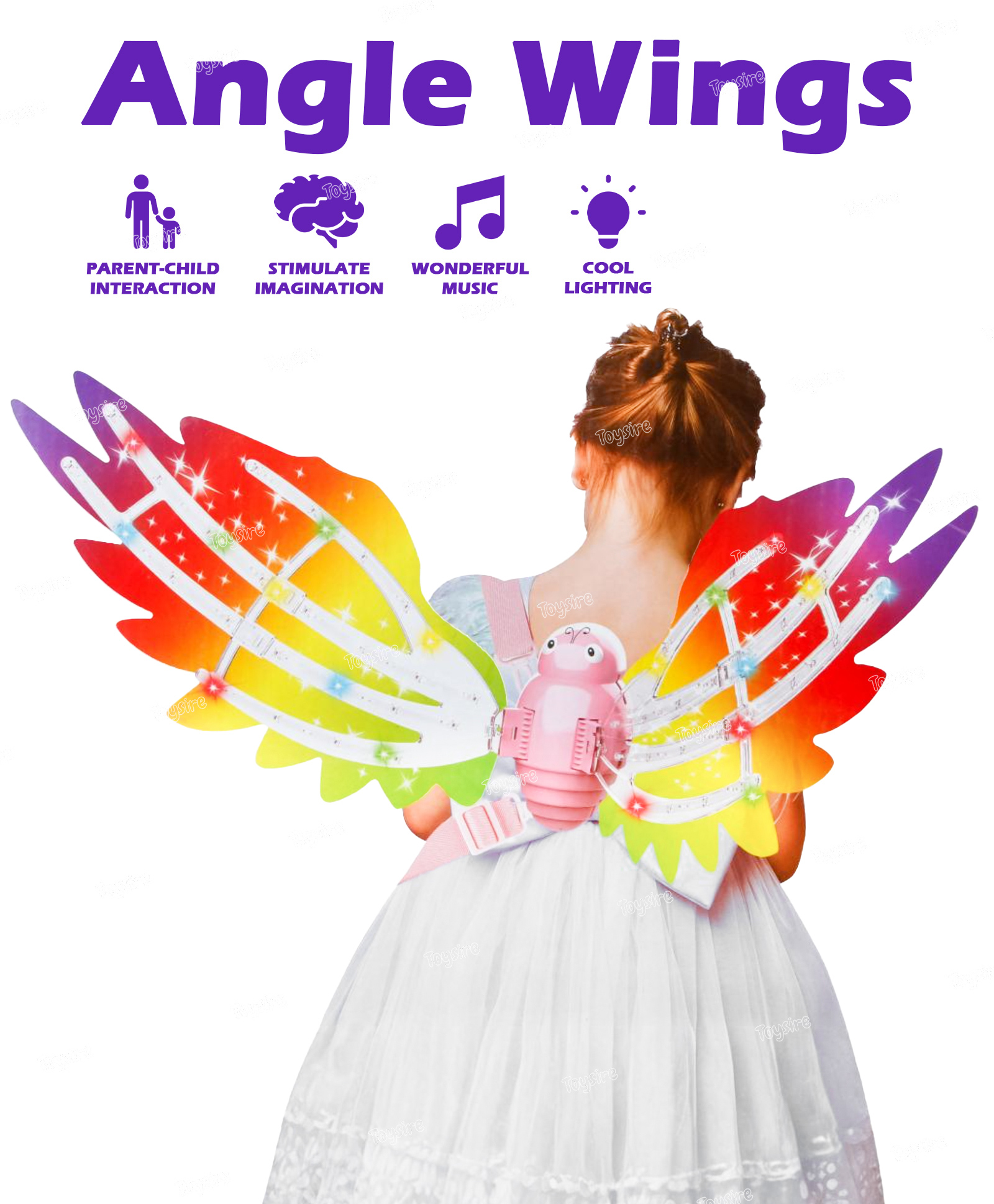 Toysire Electric Fairy Wings for Girls Light Up Moving Butterfly Wings with LED Lights and Music Toy for Kids as Birthday Christmas Party Costume Princess Cosplay Dress Up Gift