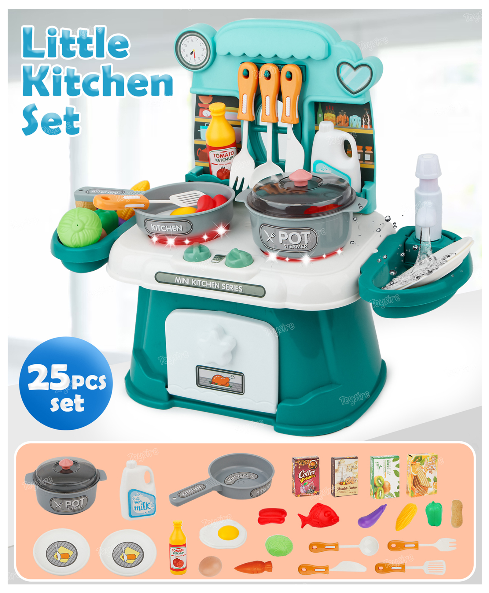 Toysire Mini Kitchen Toy Set Kitchen Pretend Play Set Play Cooking Set Multi Color for Boys Girls Age 3+-image-19
