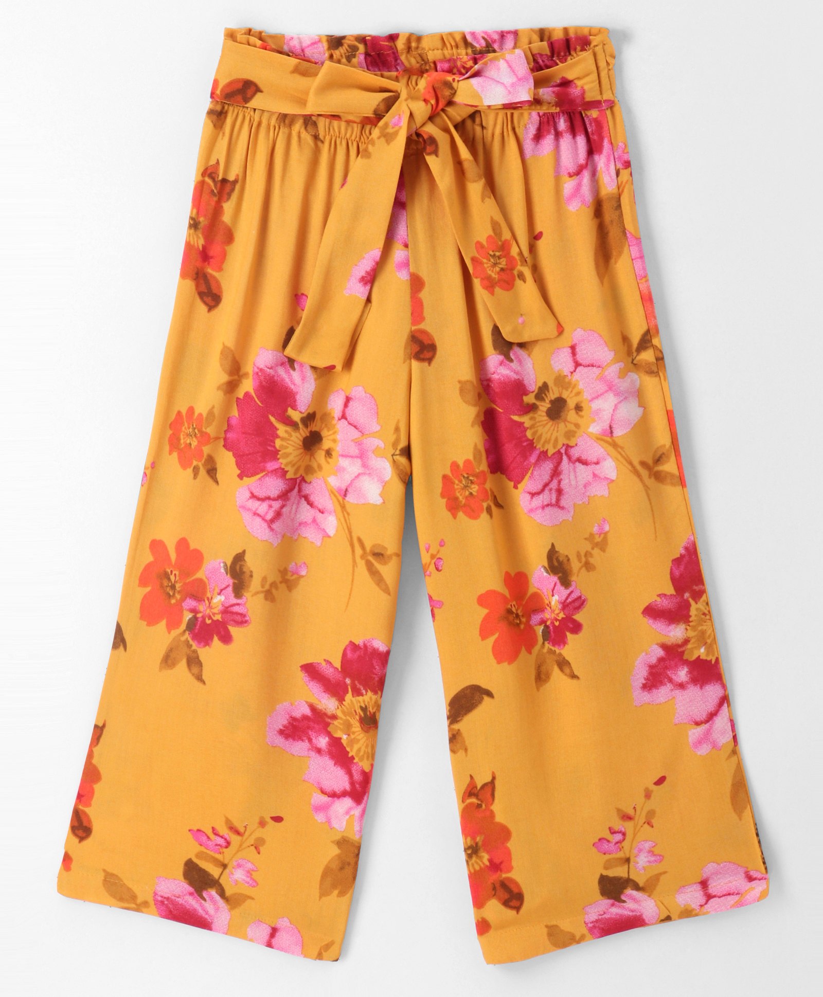 CrayonFlakes Floral Printed Belted Palazzo - Mustard-picture-27