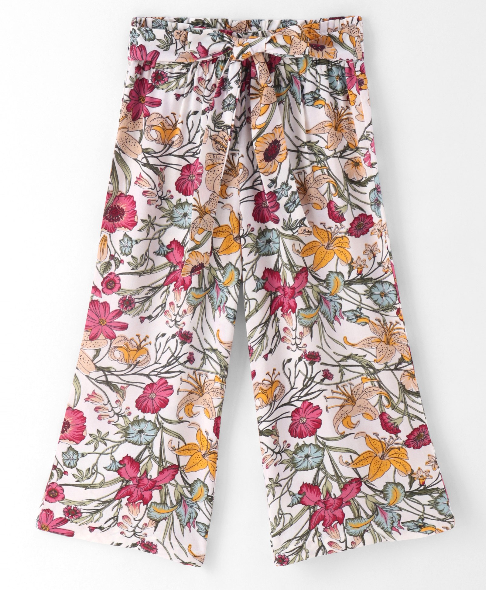 CrayonFlakes Floral Printed Belted Palazzo - Offwhite-picture-24