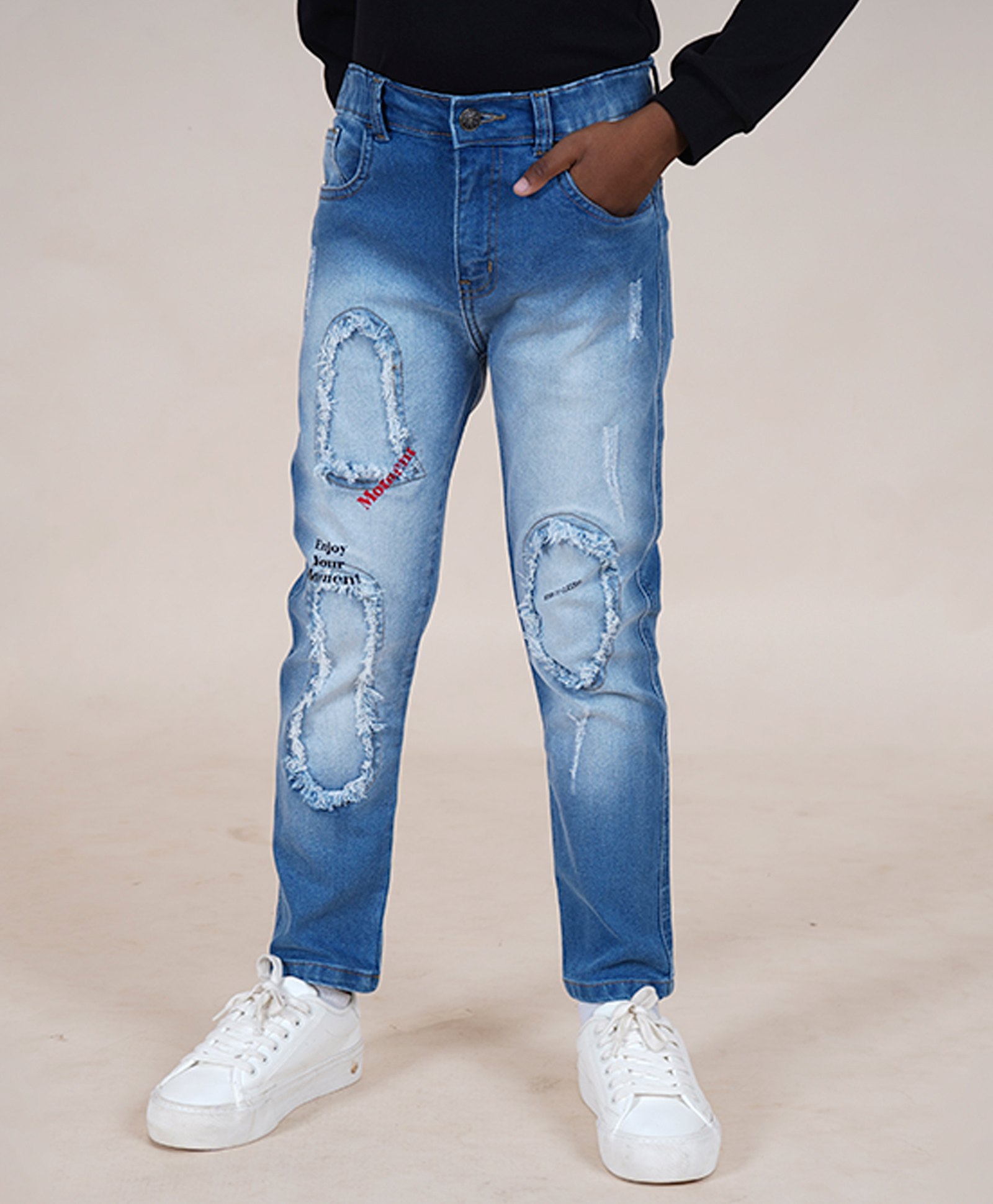 Kiddopanti Denim Solid Jeans - Blue-image-42