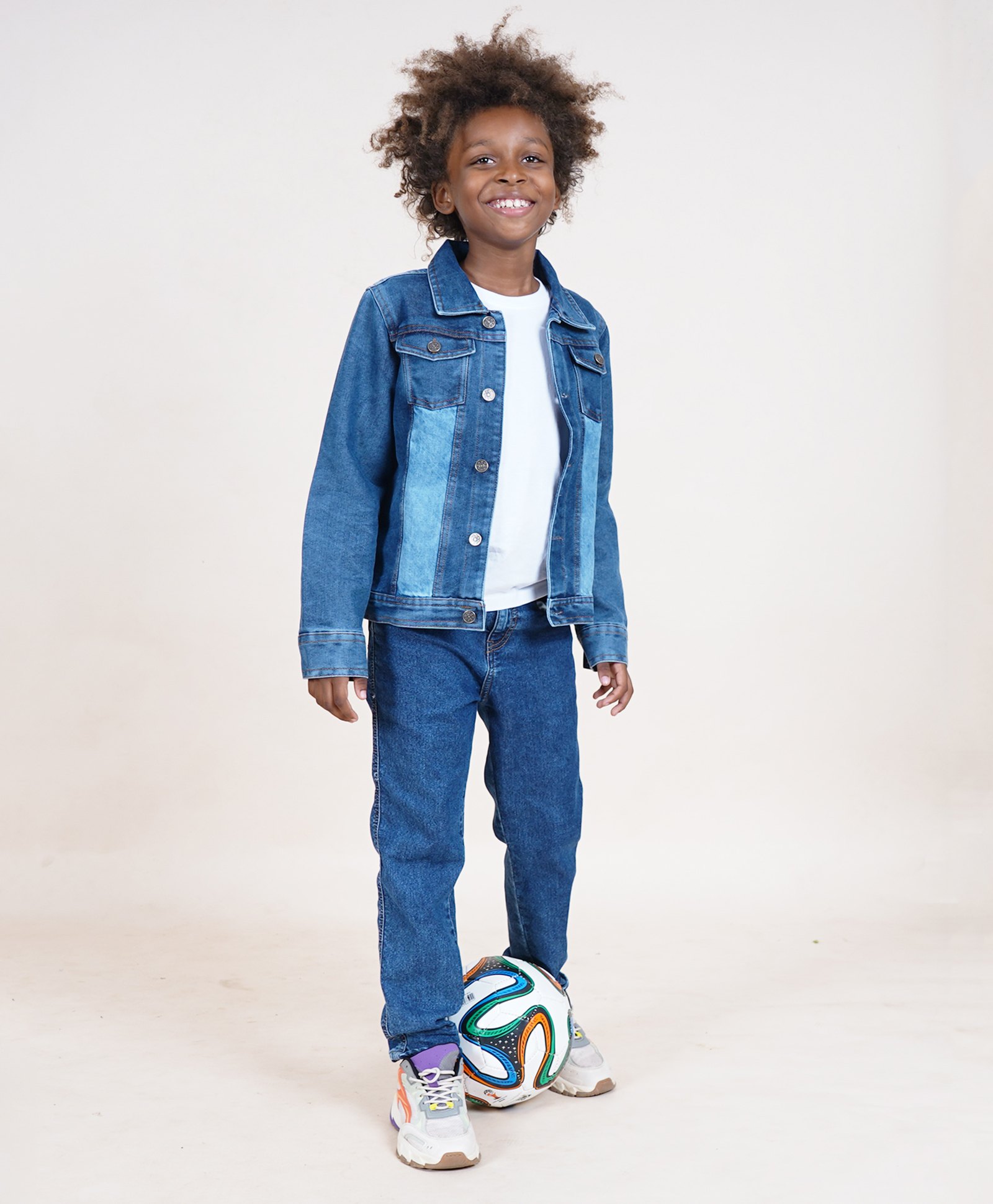 Kiddopanti Cotton Half Sleeves Solid Tee With Denim Jeans & Jacket Set - White & Blue-picture-18