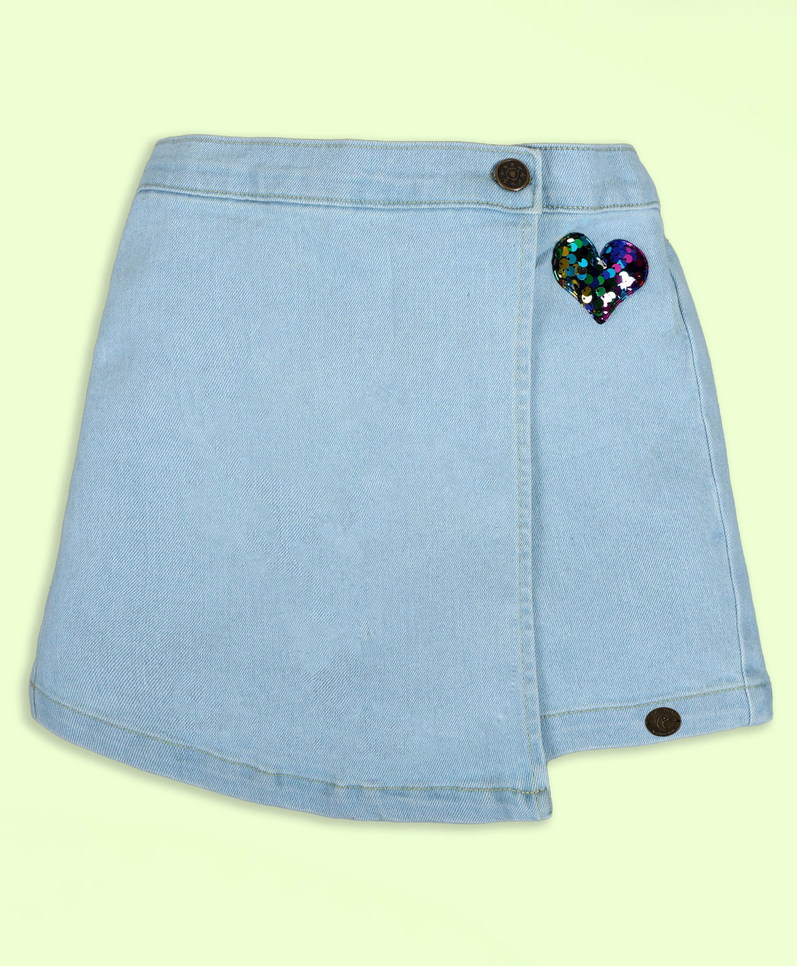 Kiddopanti Denim Over Lap With Heart Applique Detailed Shorts  - Blue-picture-14