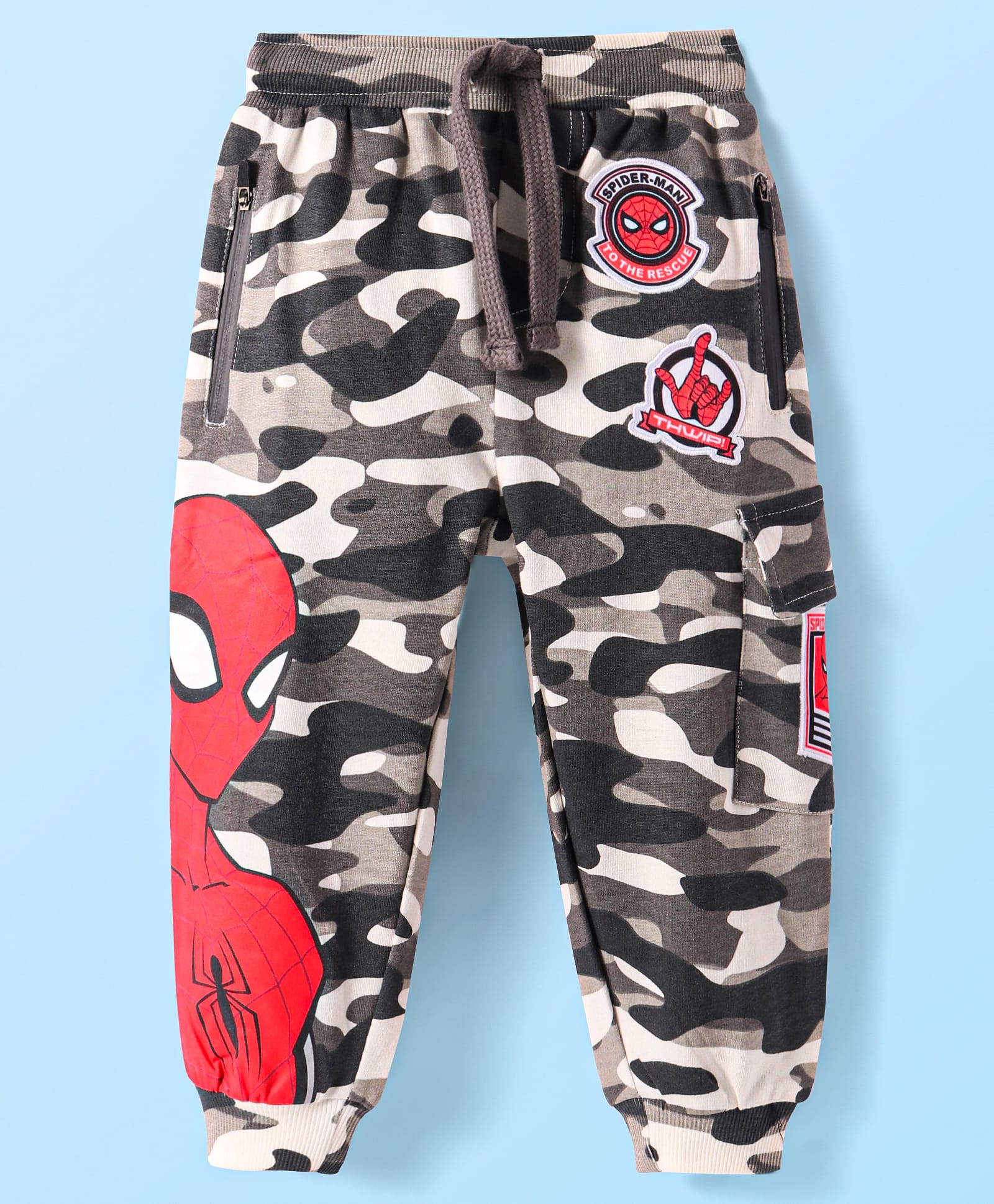 Babyhug Marvel Terry Knit Full Length Lounge Pants with Spider Man Graphics & Badge - Black Grey-picture-23