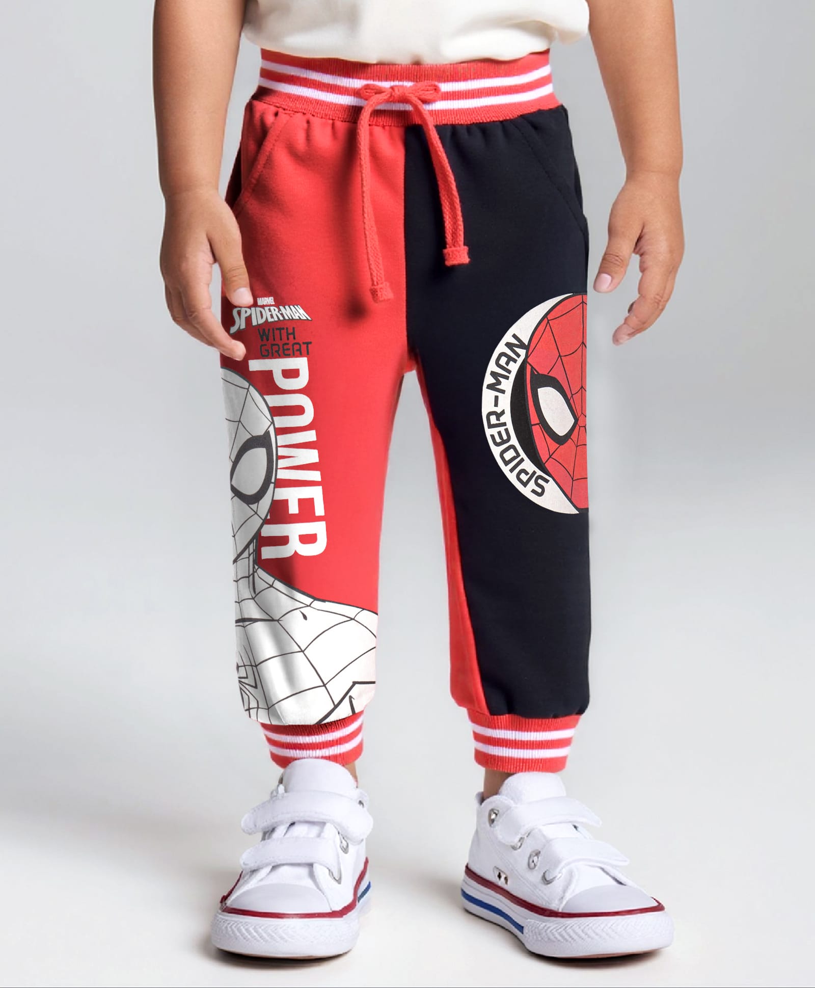 Babyhug Marvel Full Length Cut & Sew Lounge Pant with Spider Man Graphics - Red & Black-picture-12