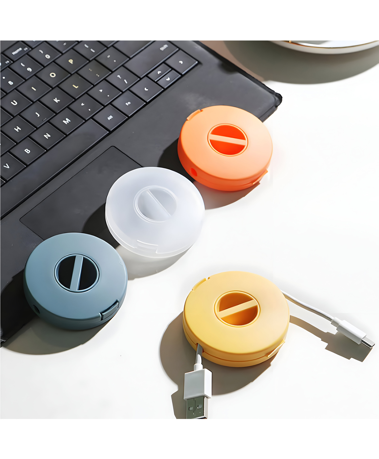 COZY VIBES USB Cable Management Retractable Cord Organizer 2-in-1 Cord Management Case Mobile Phone Holder, Cable Protector Wire Winder for USB Cable-PACK OF 1-COLOR MAY VARY-image-47