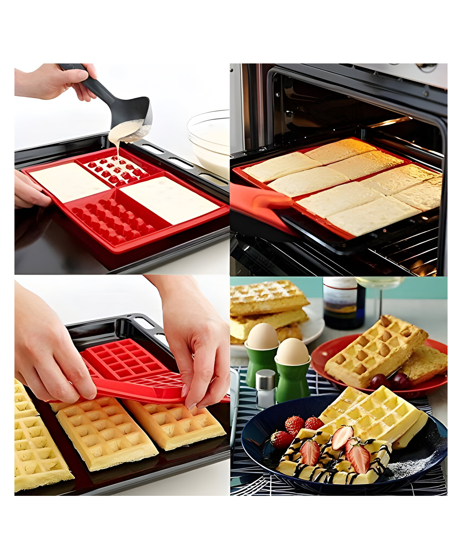 COZY VIBES 4-Cavity DIY Mini Waffles Cake Chocolate Pan Silicone Tray Mold Baking Moul-PACK OF 1--COLOR MAY VARY-image-4