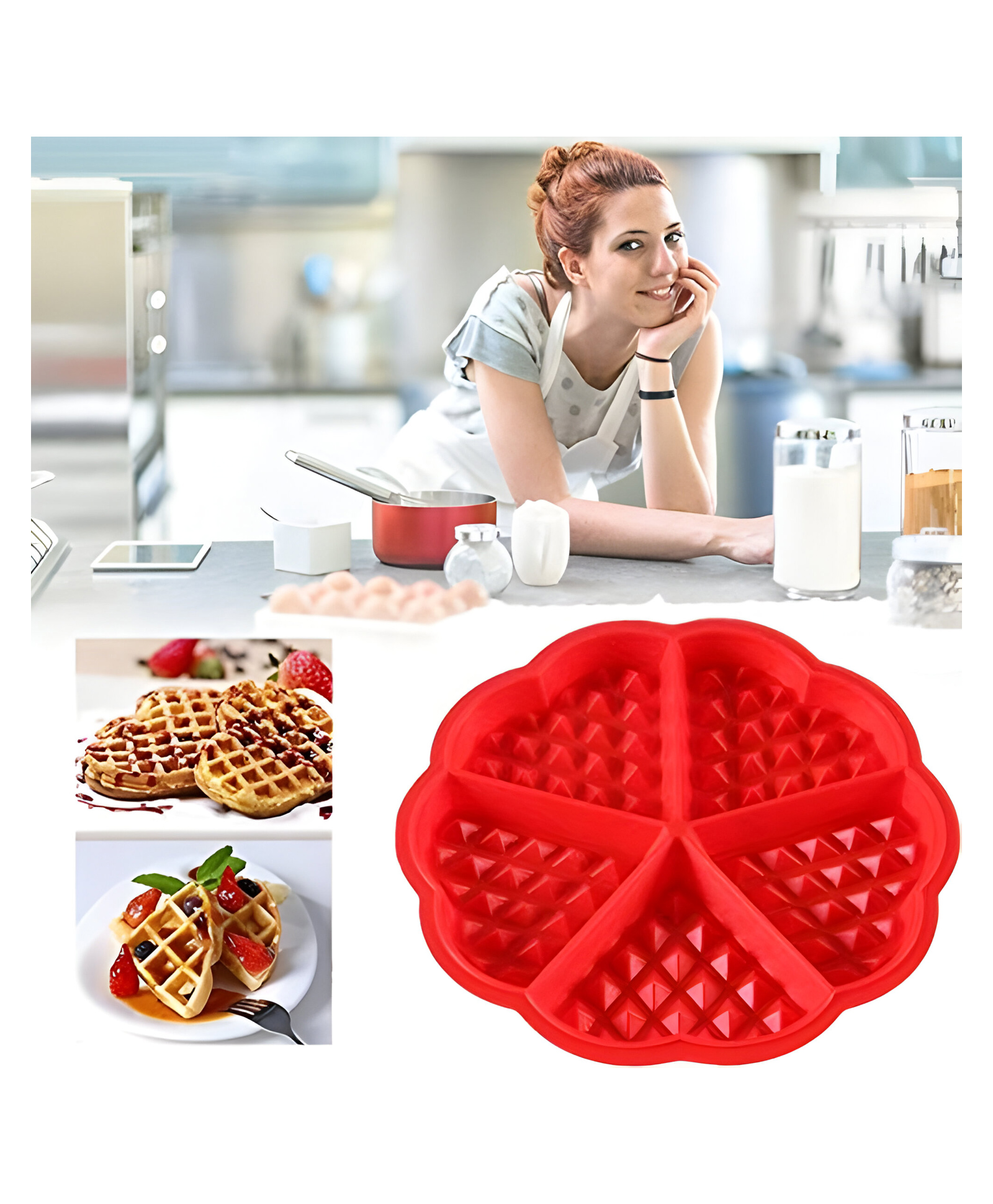 COZY VIBES Waffle Baking Mould, Chocolate Mould, Silicone Baking Tool Round Red Non-Stick Muffin Pans-PACK OF 1-COLOR MAY VARY-image-6
