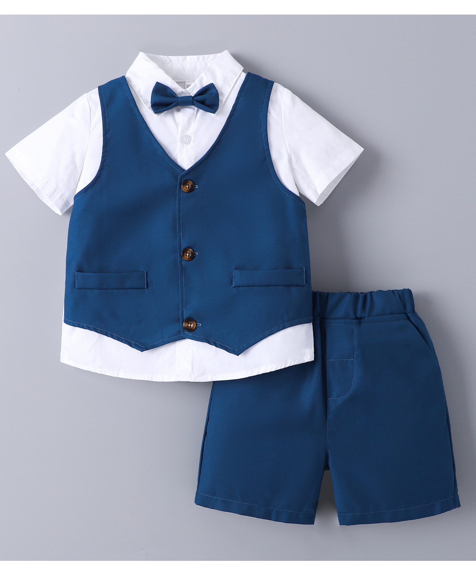 Mark & Mia Cotton Half Sleeves Solid Party Suit with Bow Detailing - Navy Blue & White-picture-35