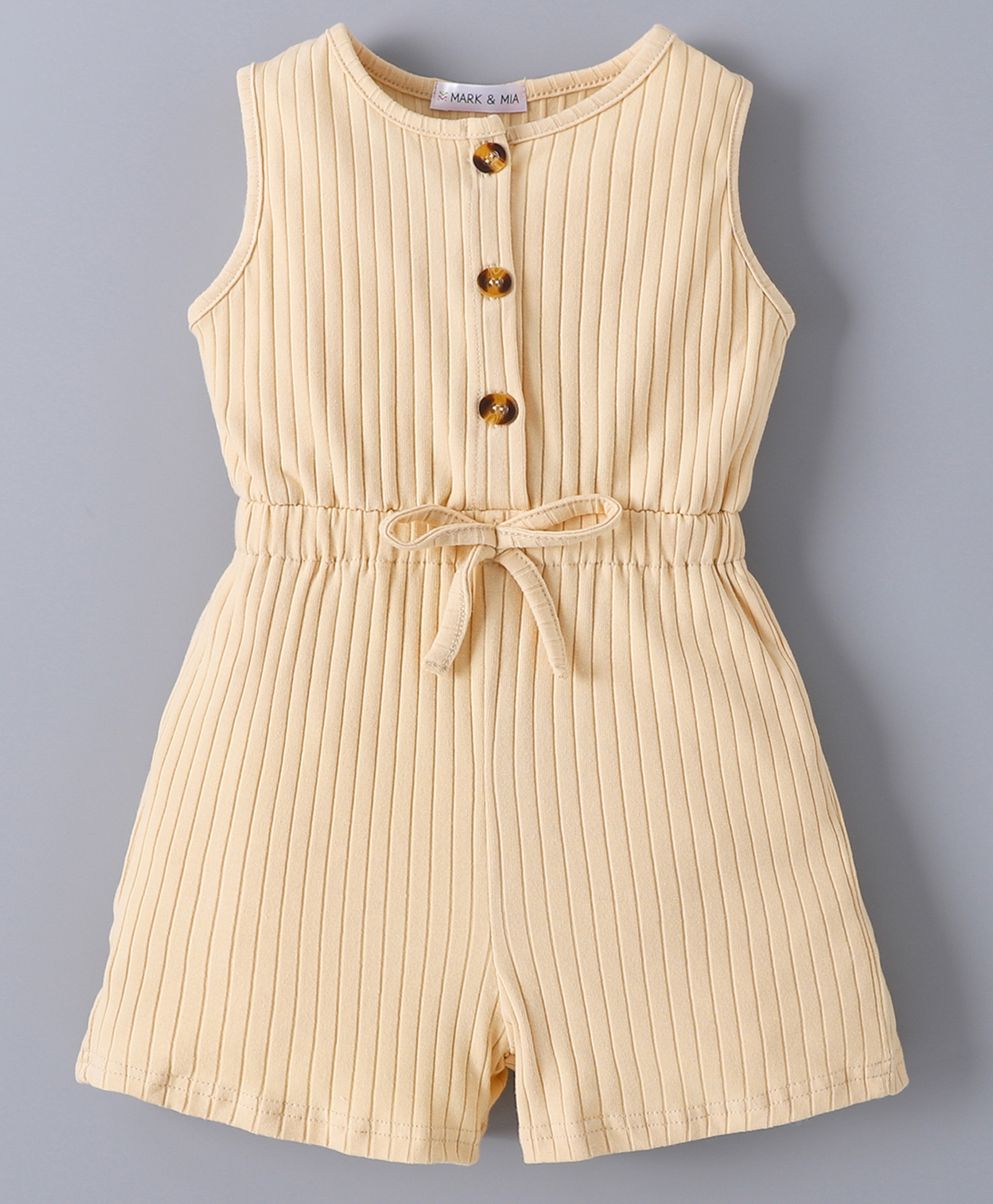 Mark & Mia Sleeveless Striped Jumpsuit With Bow Applique - Beige-picture-10