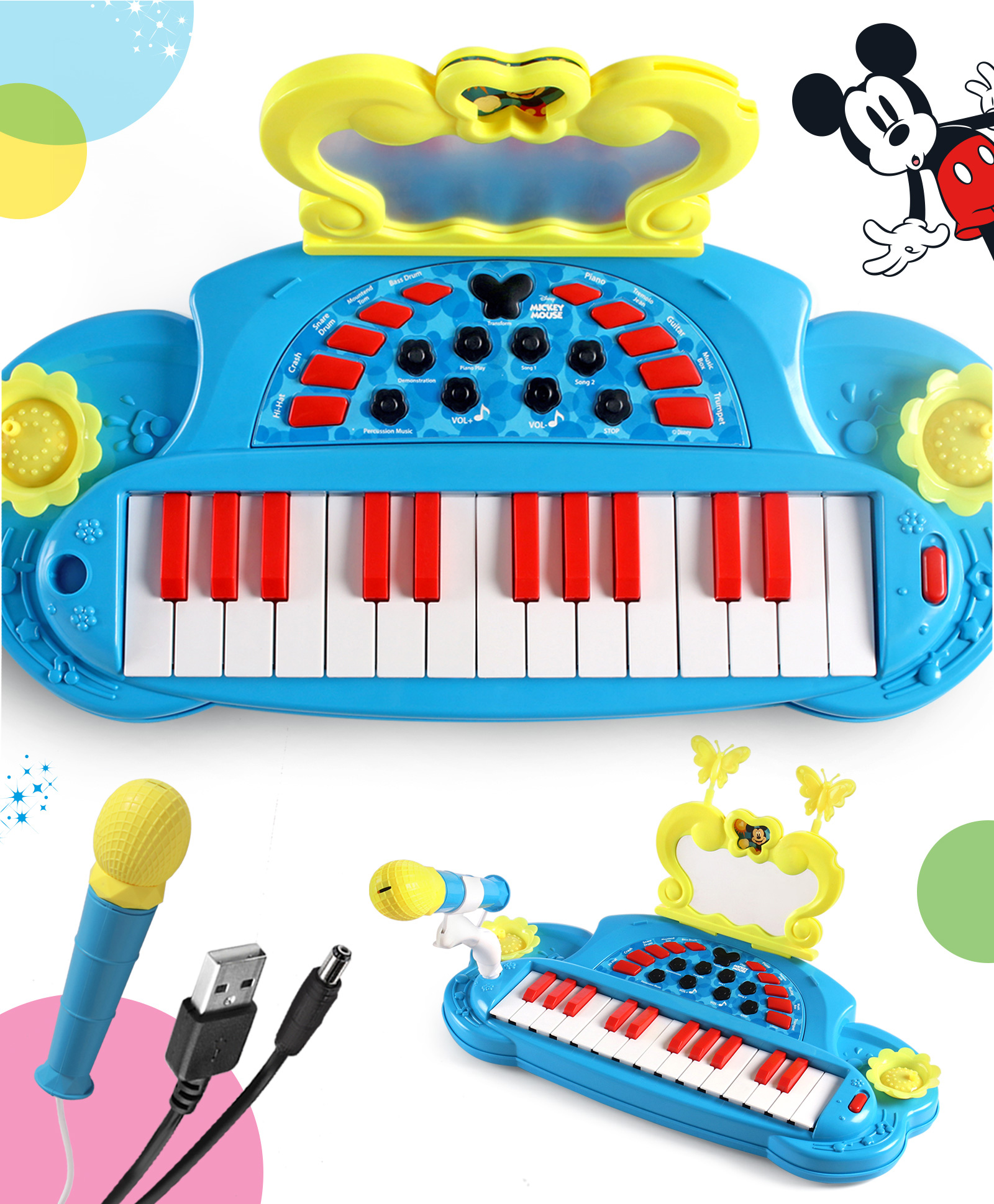 Babyhug Premium Dinsney Musical Piano With Mike | 2 Songs & 25 Tunes - Blue