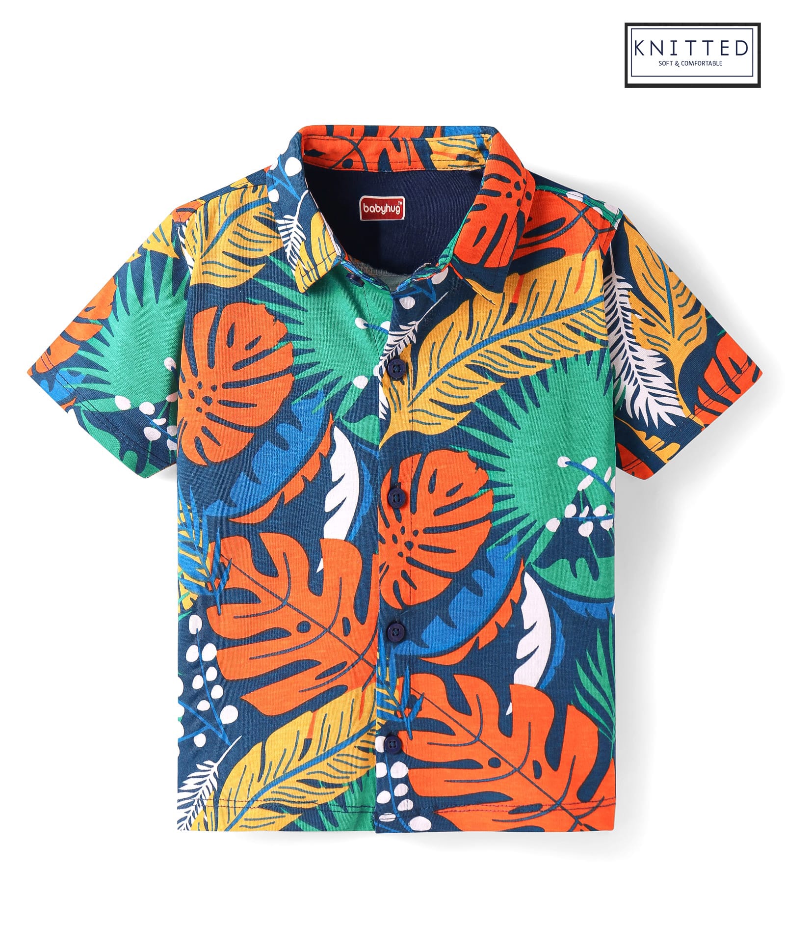 Babyhug Cotton Knit Half Sleeves Tropical Theme Printed Shirt - Navy Blue-picture-14