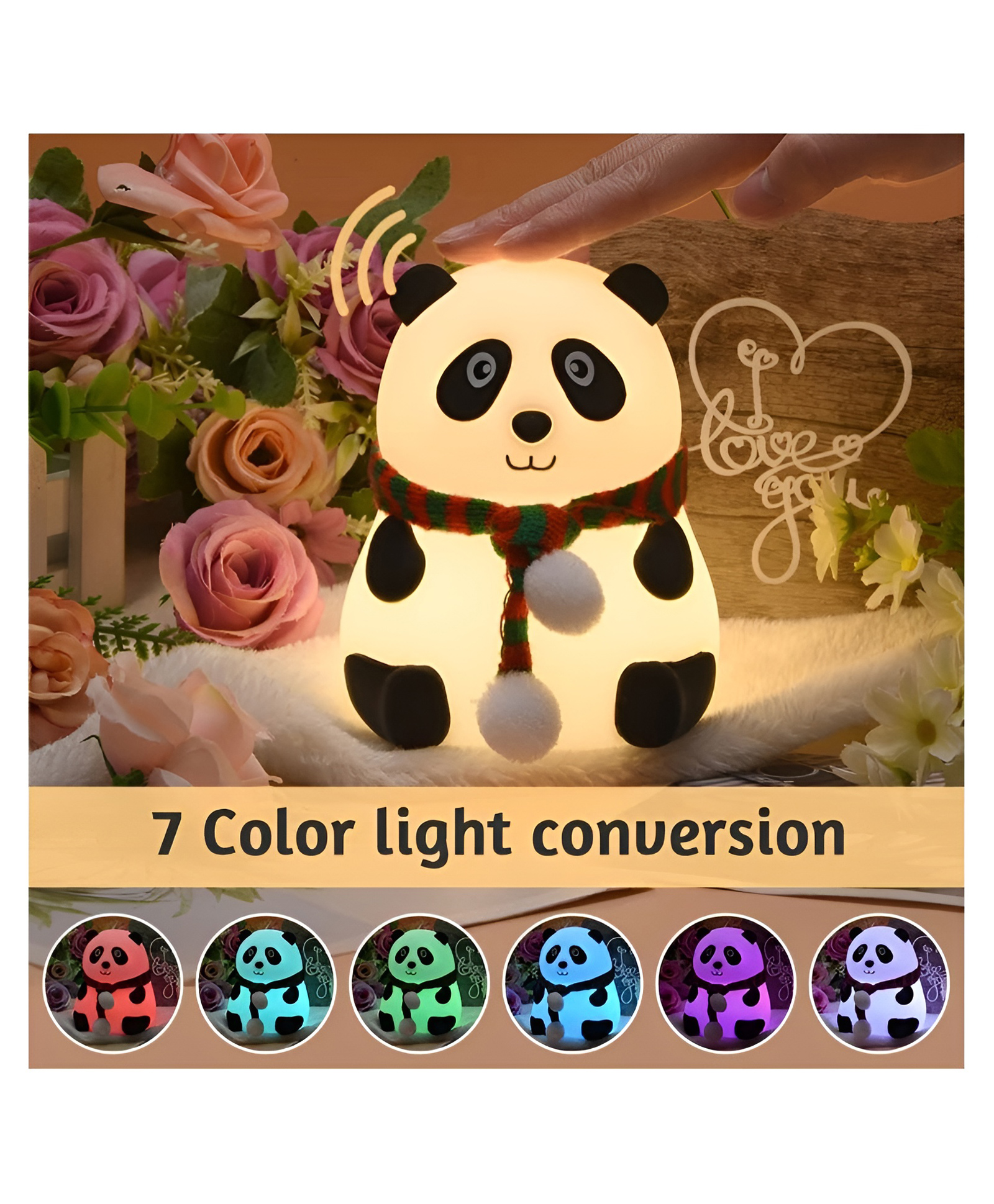 YAMAMA Panda Silicone Night Light Squishy LED Animal Night Light Silicone 7-Color Changing Light Lamp Panda Light Up USB Rechargeable Touch Light Night Lamp Home Decor Lights - Multicolor-image-6
