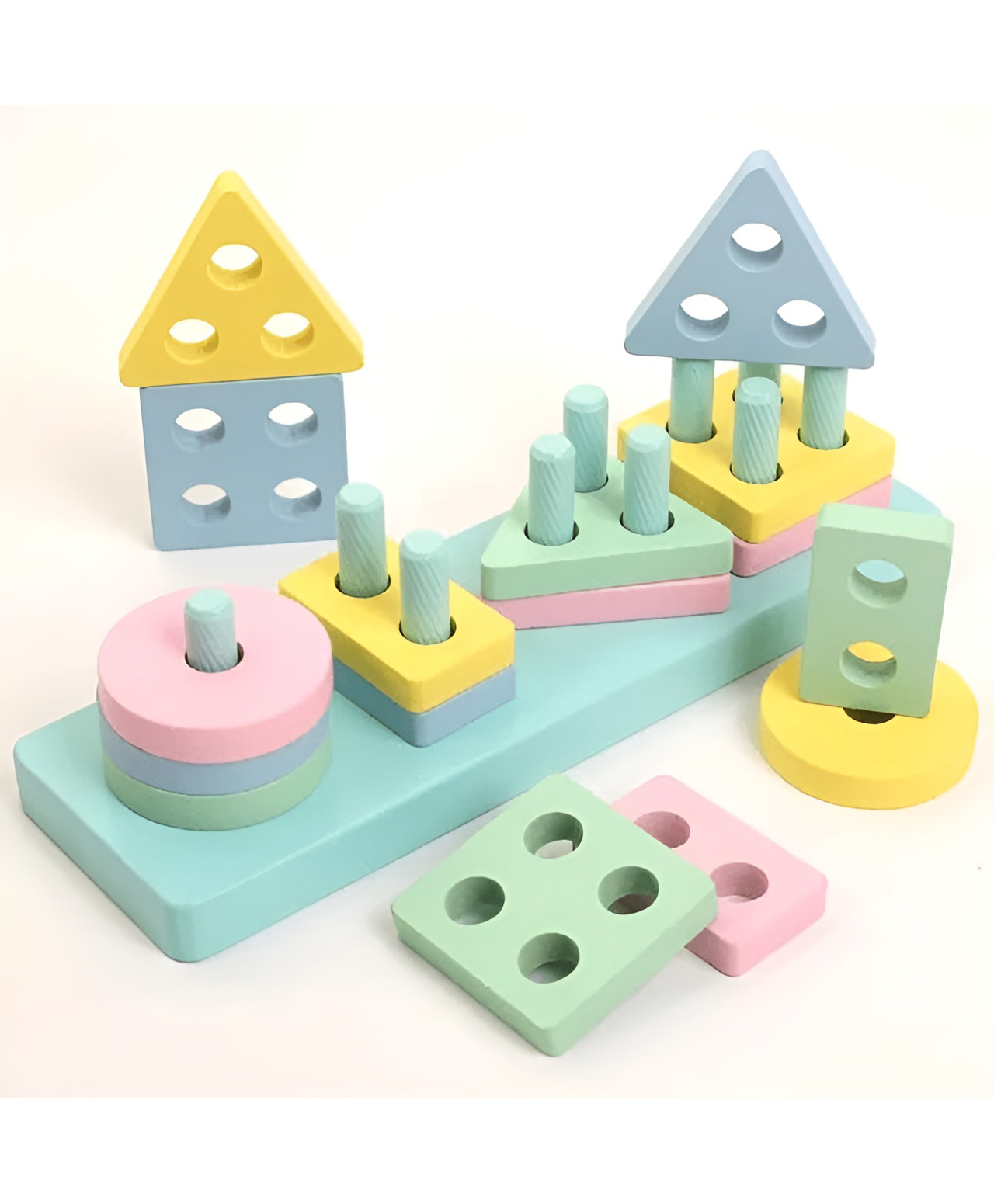YAMAMA Wooden Shapes Blocks For Kids Wooden Angle Geometric Blocks Puzzles Stacking Toy Learning And Educational Toys For Kids Wooden Educational Toys Wooden Shape Color Sorting Stacking Blocks Kids Toys - Multicolor-image-20